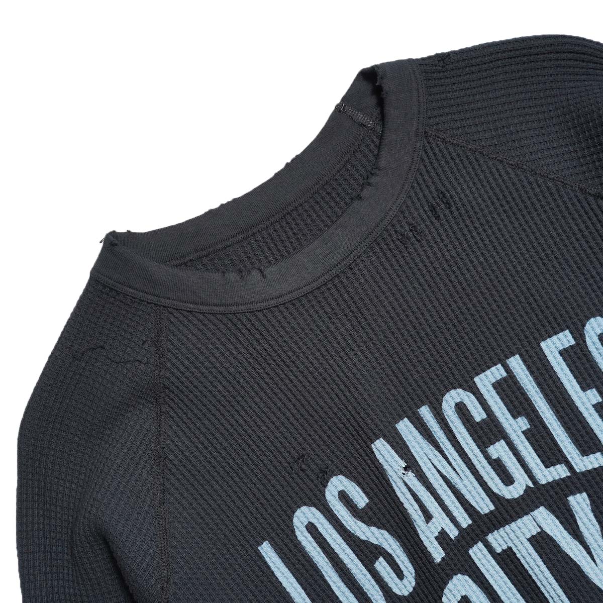 I LOVE LA / WAFFLE RAGLAN 2/3 SLEEVE (Black) ネック