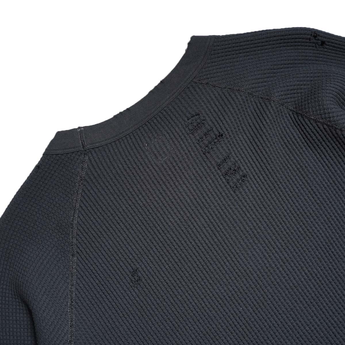 I LOVE LA / WAFFLE RAGLAN 2/3 SLEEVE (Black) ダメージ加工