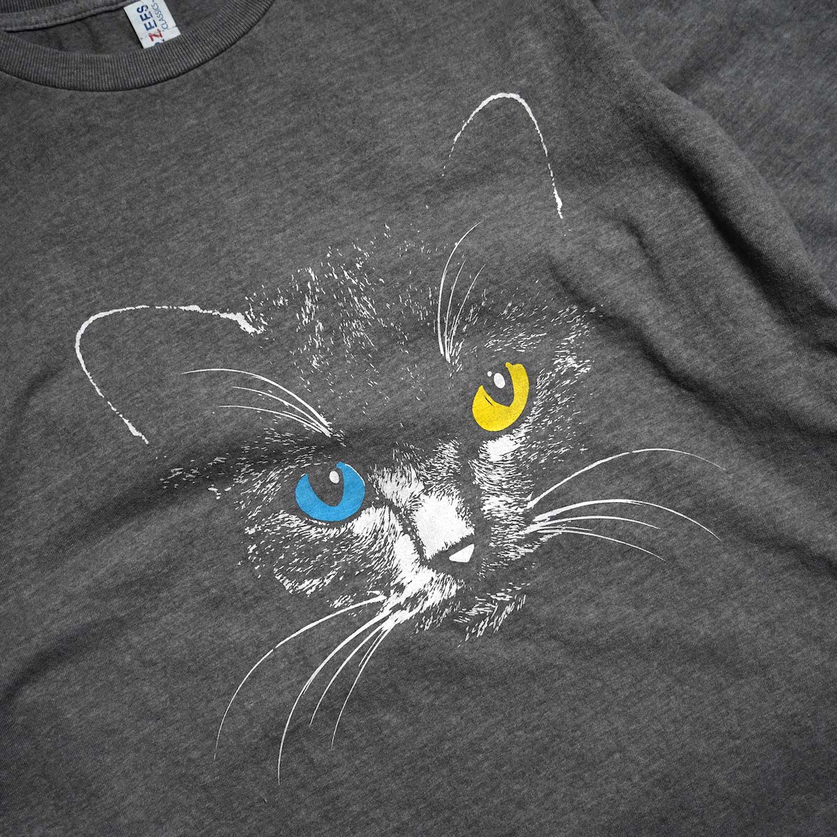 JERZEES / "ODD-EYED CAT" LS TEE (Used Black) プリント