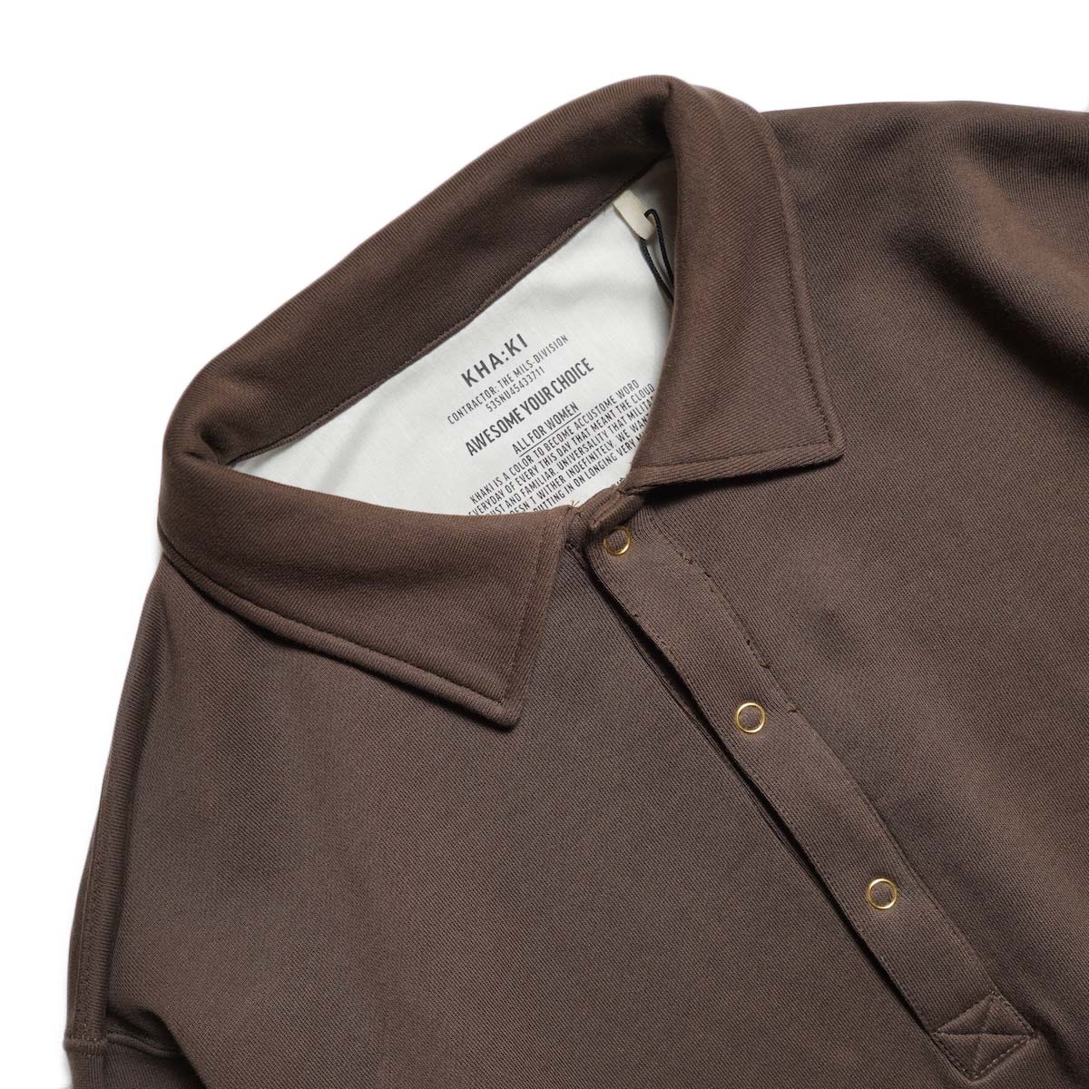KHA:KI / SWEAT POLO PULLOVER (Brown) 襟元