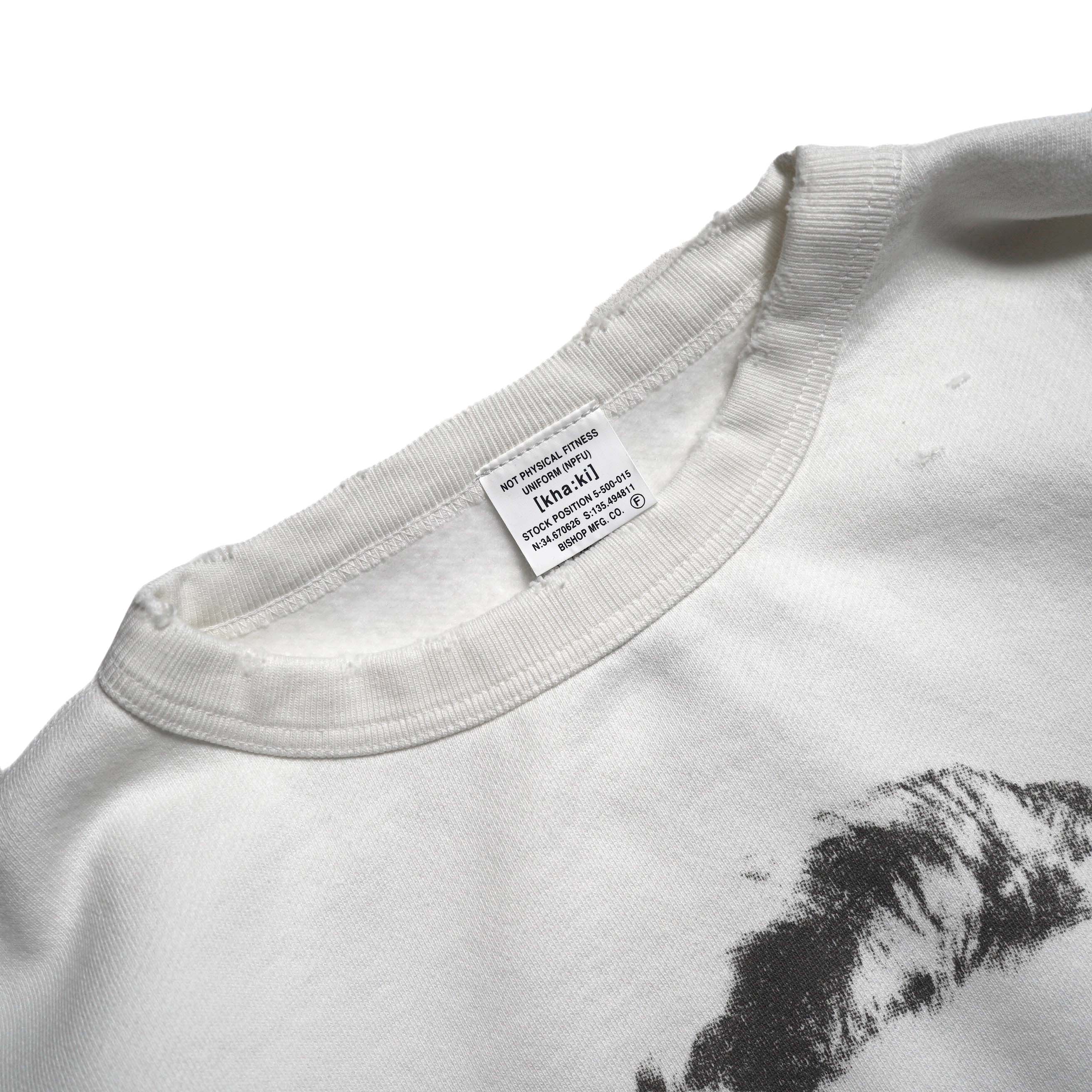 KHA:KI / DAMAGE SWEAT SHIRT -MY MUSE- (White) 襟元