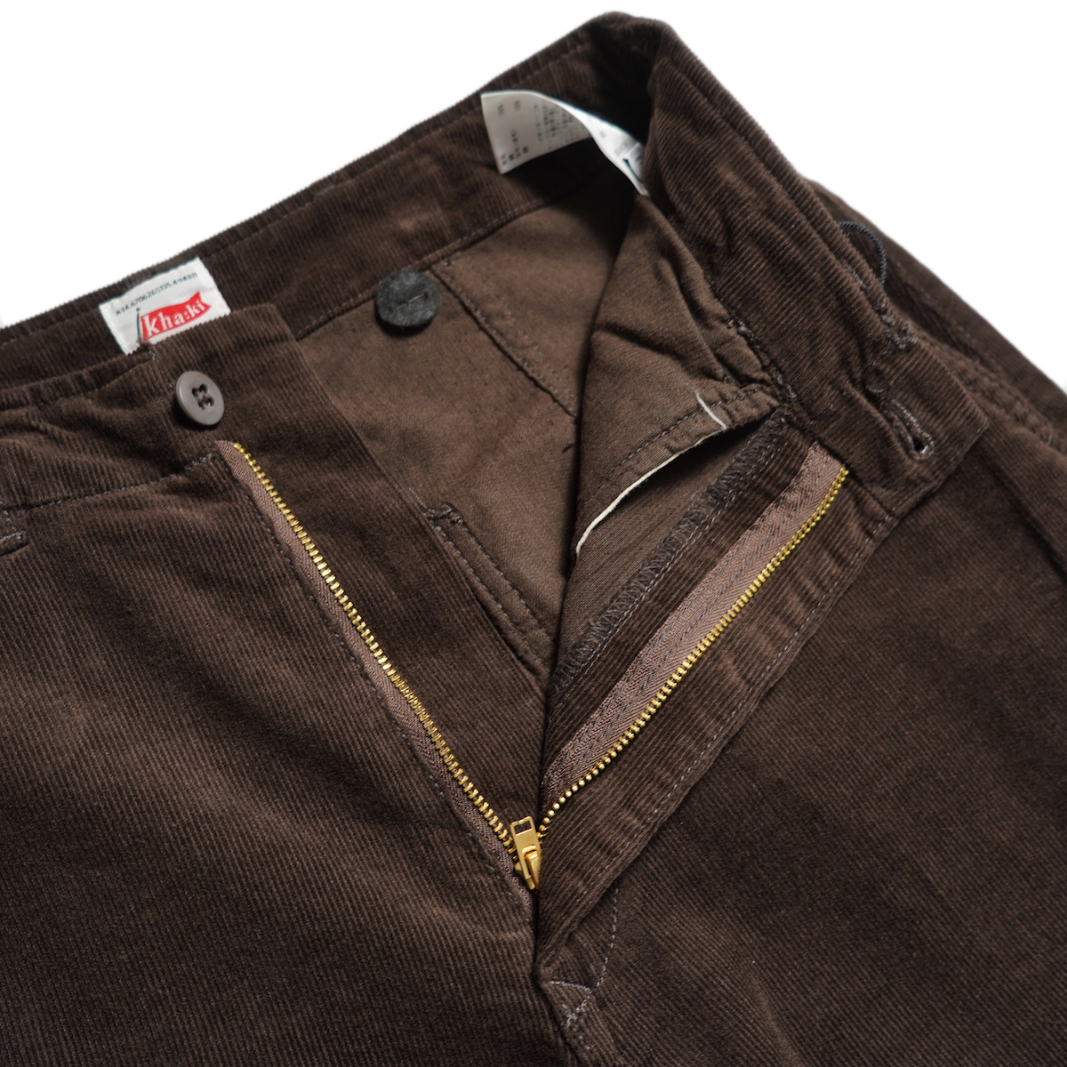 KHA:KI / OVAL CORD TROUSERS (Dark Brown) ファスナー