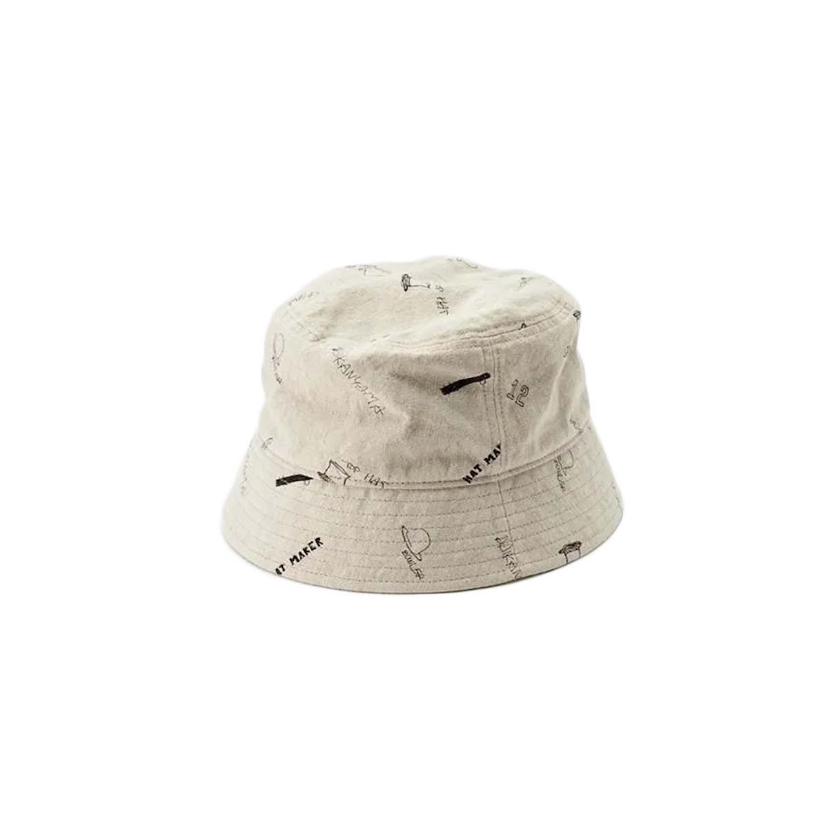 KIJIMA TAKAYUKI / MKNY261208 Linen Cotton Printed Tight Bucket Hat (Ivory)