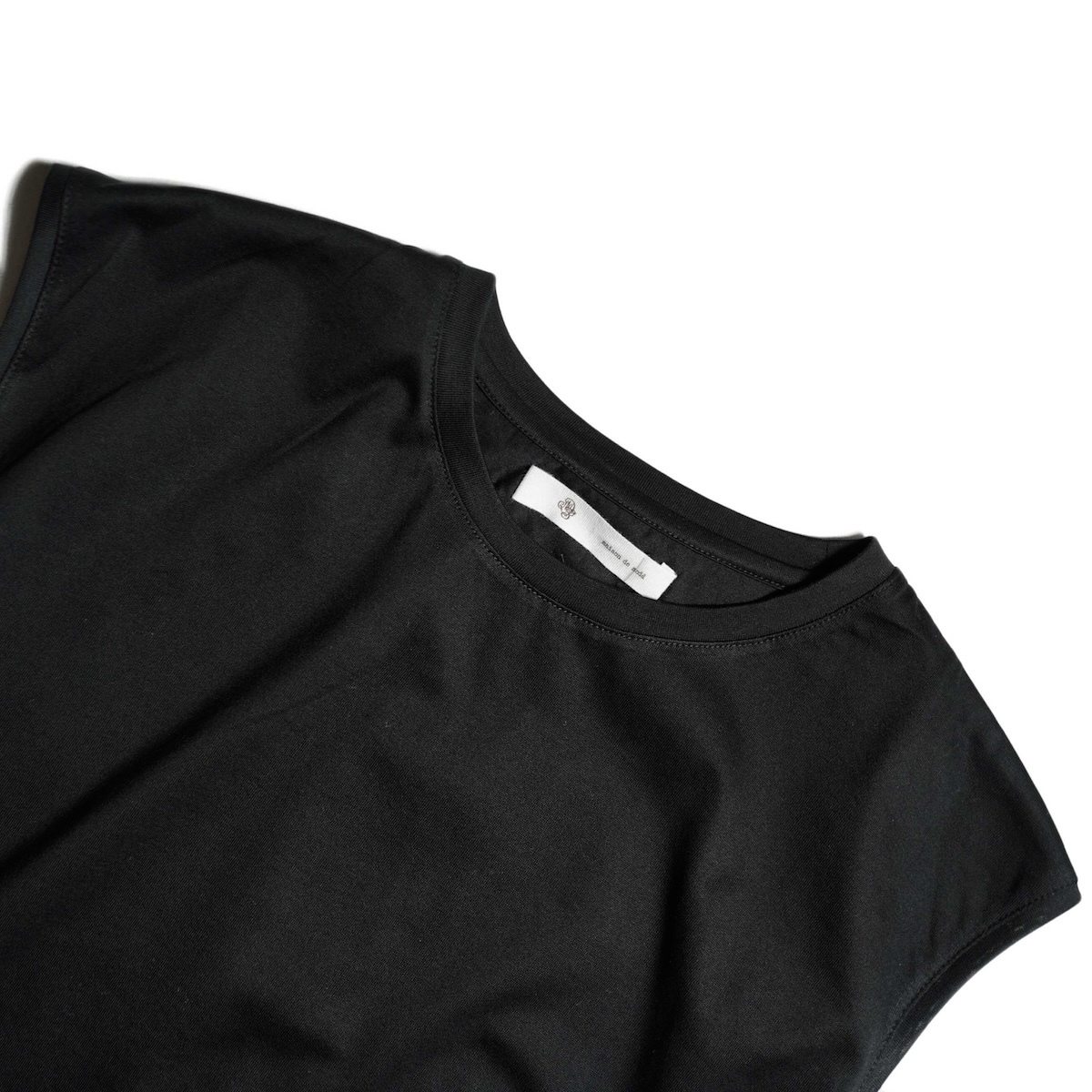 maison de soil / MERCERIZED COTTON JERSEY CREW-NECK FRENCH/SL T-SHIRT (Black)ネック