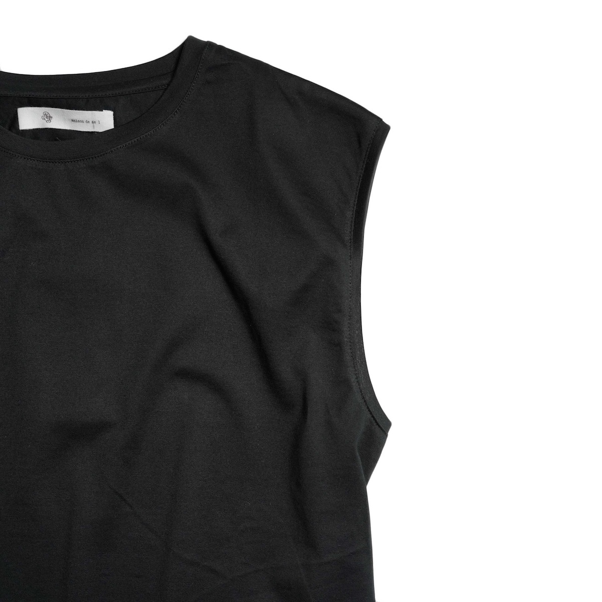 maison de soil / MERCERIZED COTTON JERSEY CREW-NECK FRENCH/SL T-SHIRT (Black)ショルダー