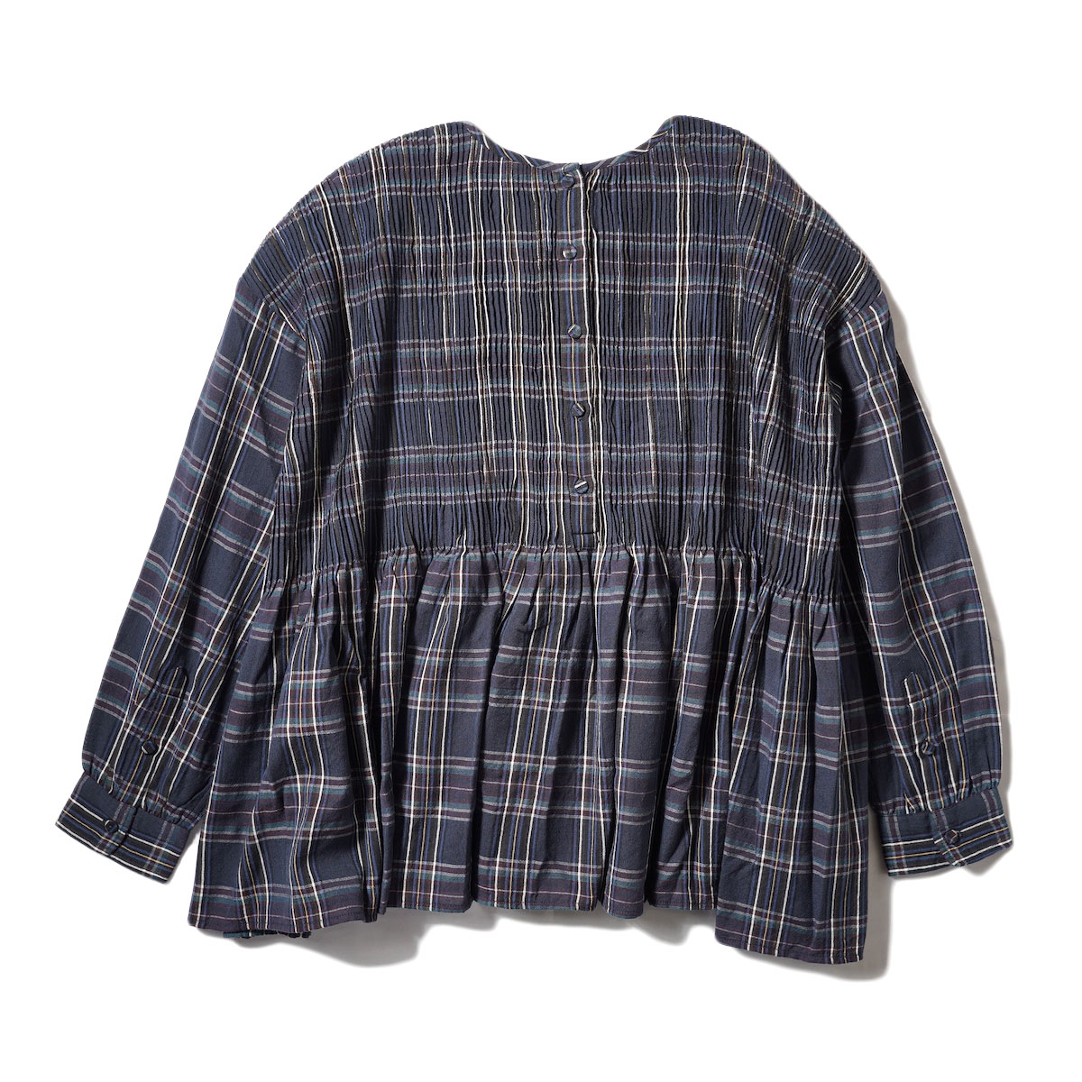 maison de soil / WOOL/COTTON PLAIN WEAVE CHECK CREW-NECK P/O SHIRT 