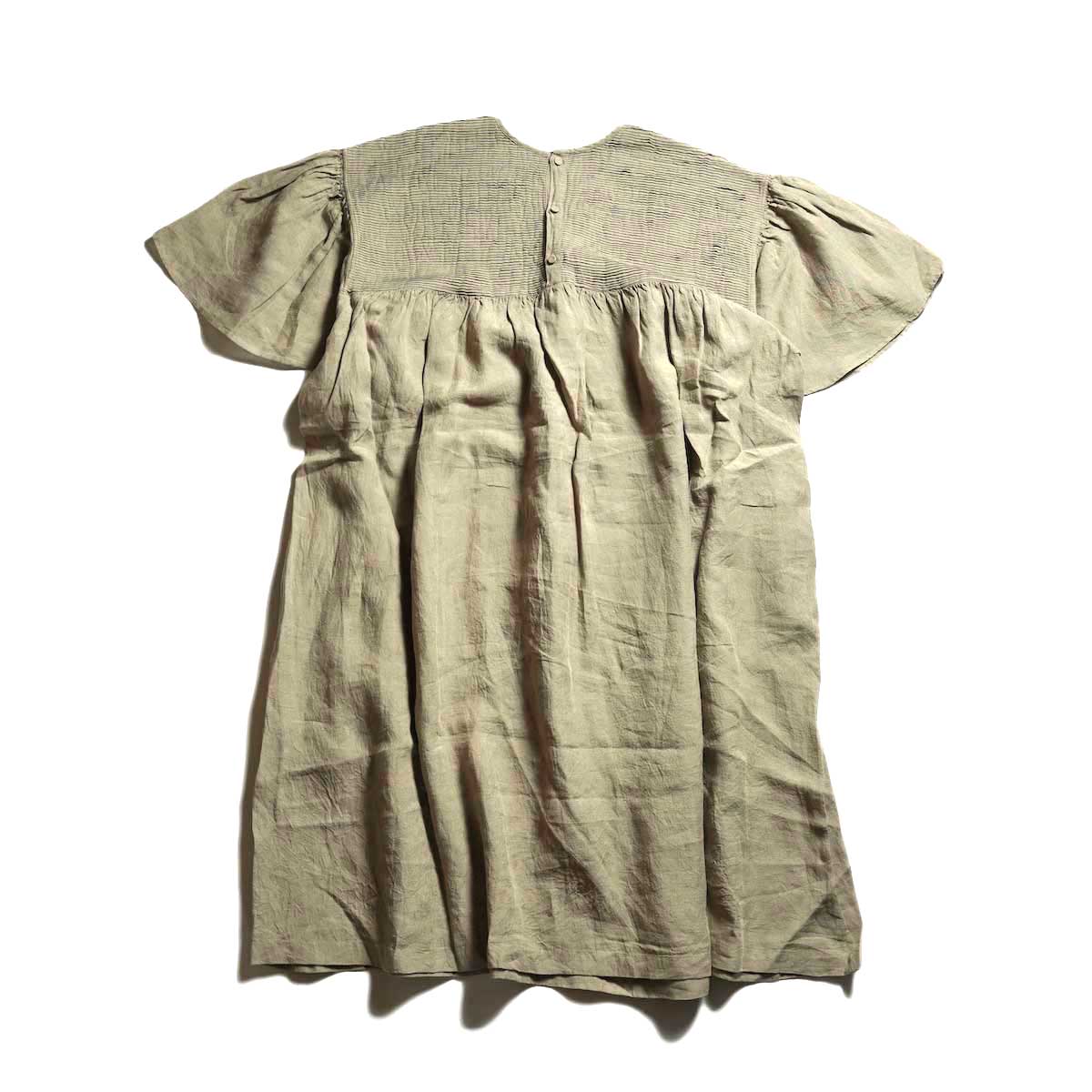 メゾンドソイル BACK OPENING PULLOVER DRESS maison de soil / YARN DYE AUTO LOOM 60s LINEN PLAIN BACK OPENING