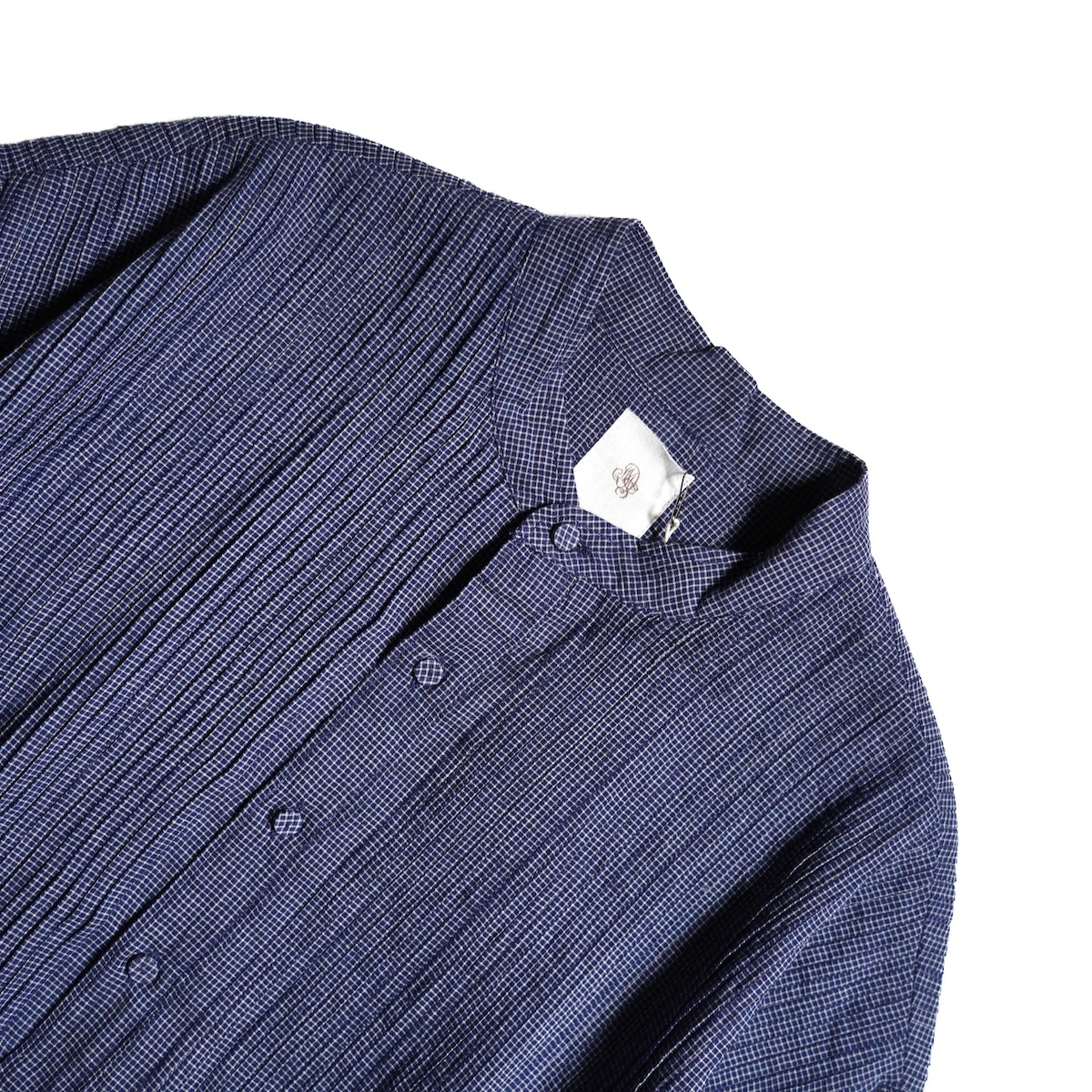maison de soil | CAMBRIC MINI PINTUCK BANDED COLLAR SHIRT