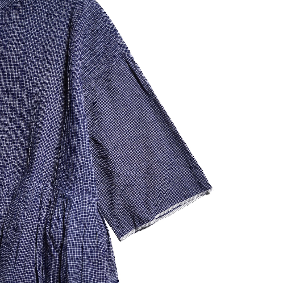 maison de soil / HANDWOVEN COTTON SINGLE CHECK BANDED COLLAR SHIRT