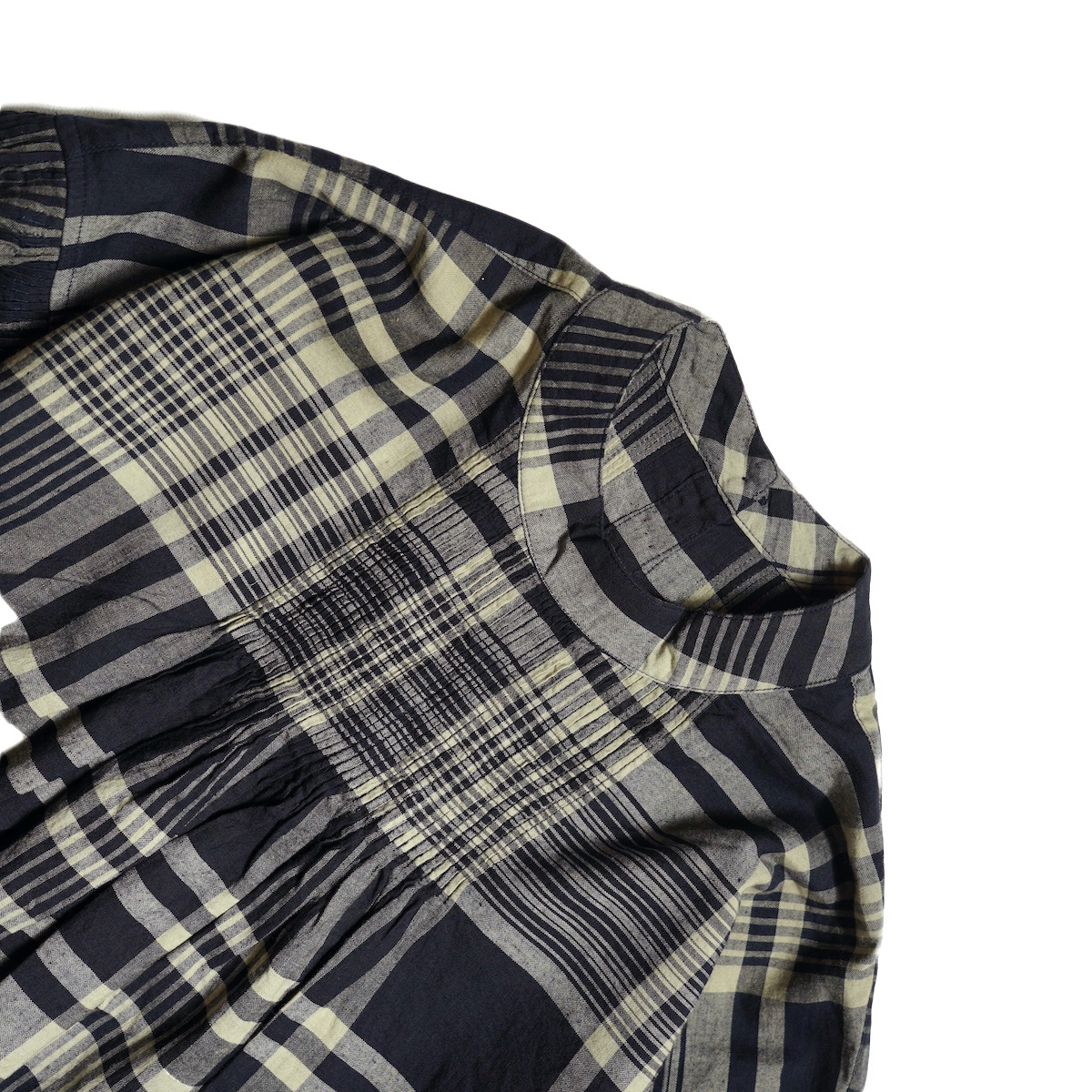 maison de soil / HANDWOVEN HEAVY COTTON CHECK BACK OPENING STAND