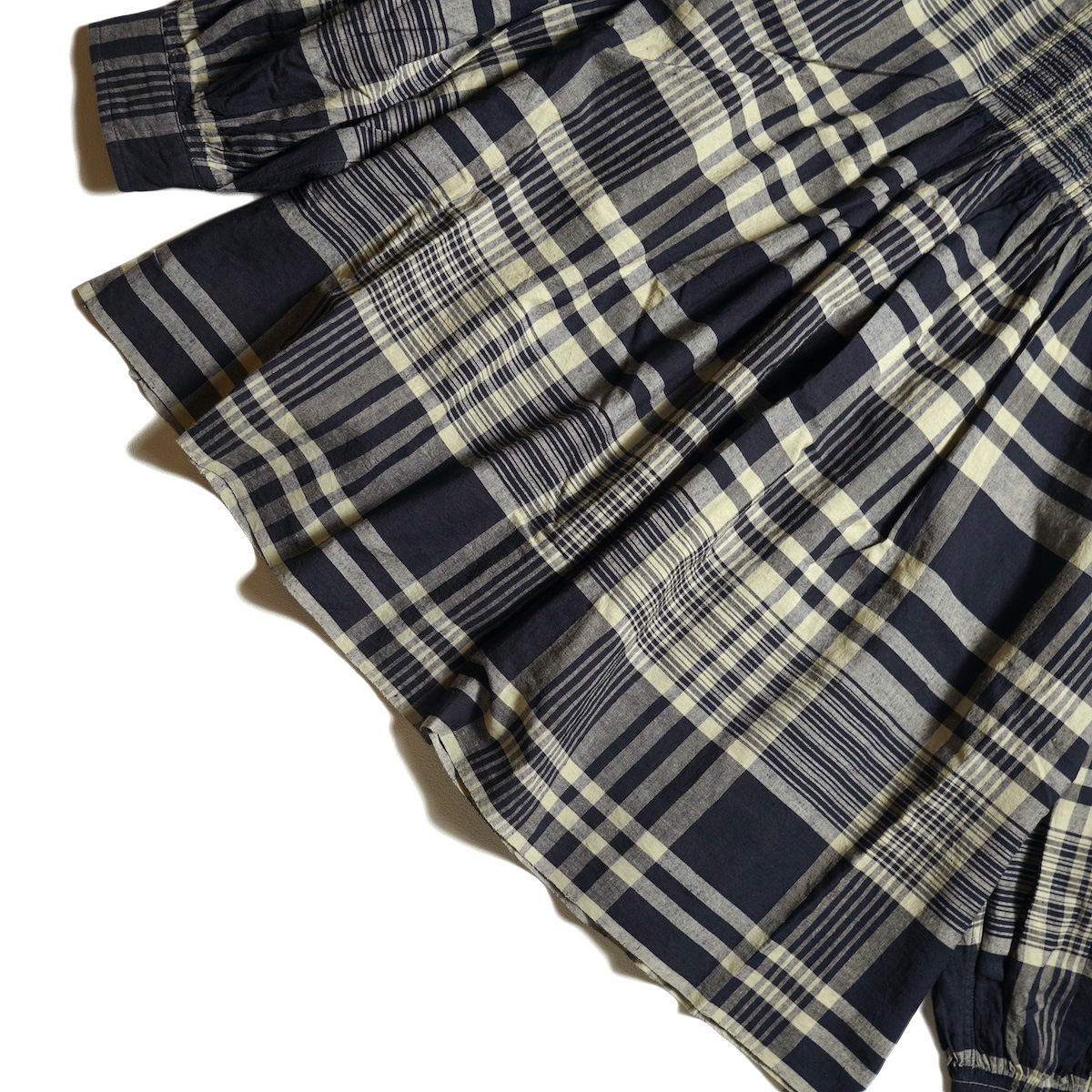 新品未使用　maison de soil スタンドカラーミニピンタックシャツ maison de soil / HANDWOVEN HEAVY COTTON CHECK BACK OPENING STAND