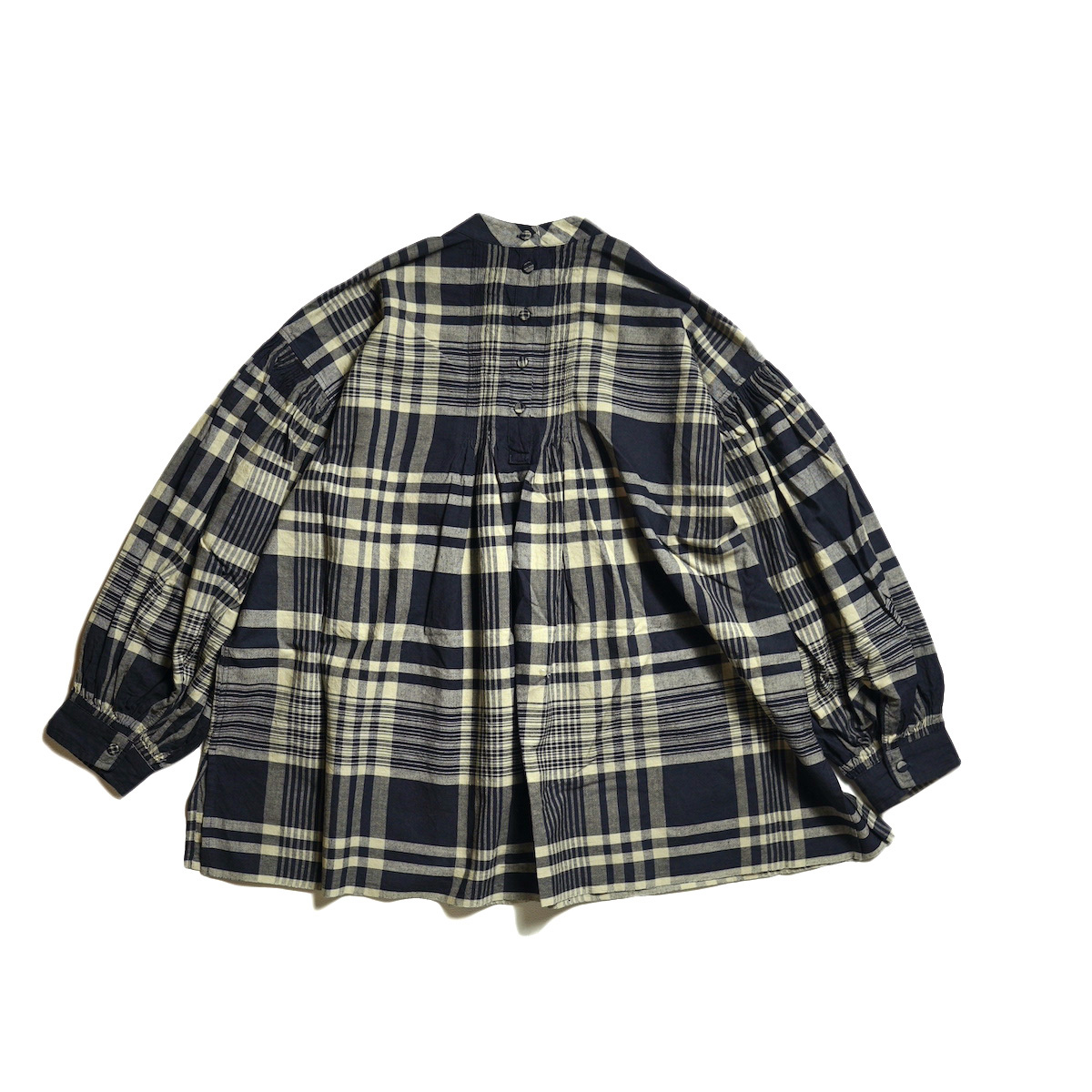 maison de soil / HANDWOVEN HEAVY COTTON CHECK BACK OPENING STAND