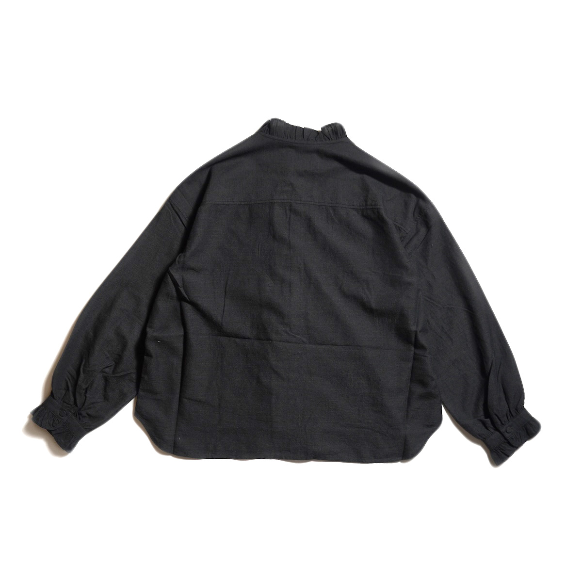 maison de soil / WOOL/COTTON/SILK PLAIN FRILL COLLAR SHIRT (Black)