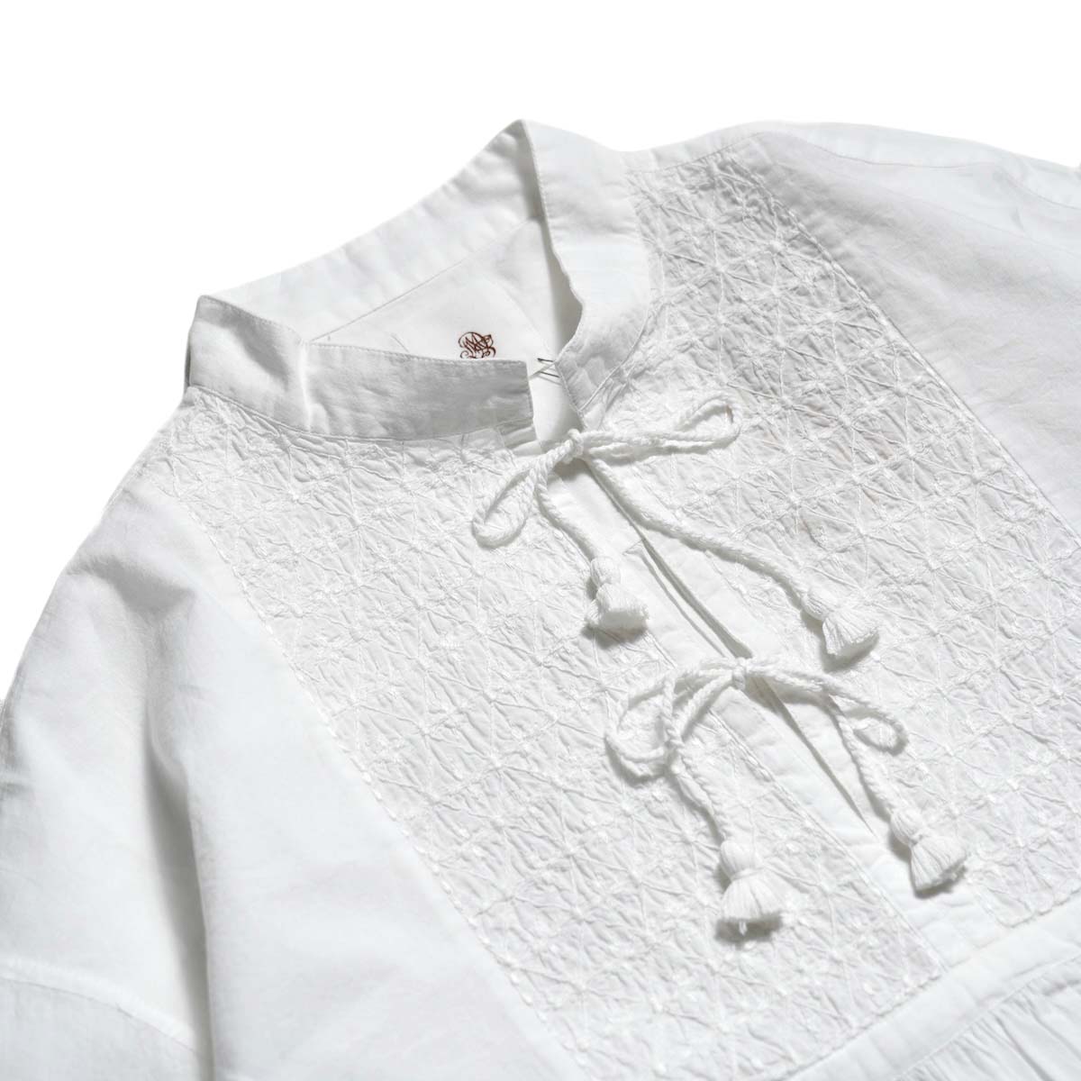 maison de soil / 60s ORGANIC CAMBRIC BANDED COLLAR EMB TUNIC (White)