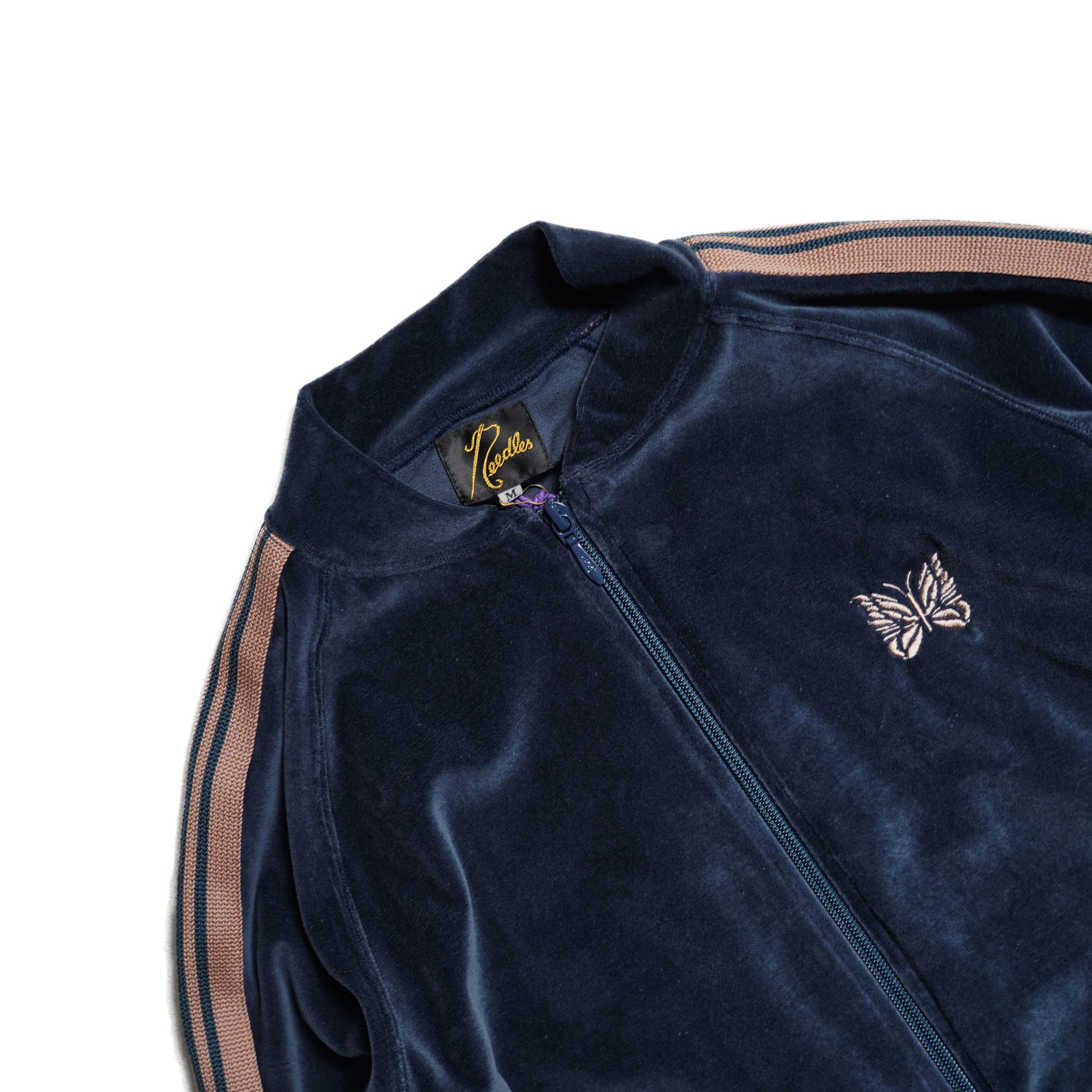 Needles / Rib Collar Track Jacket - C/PE Velour (Steel Blue) リブ