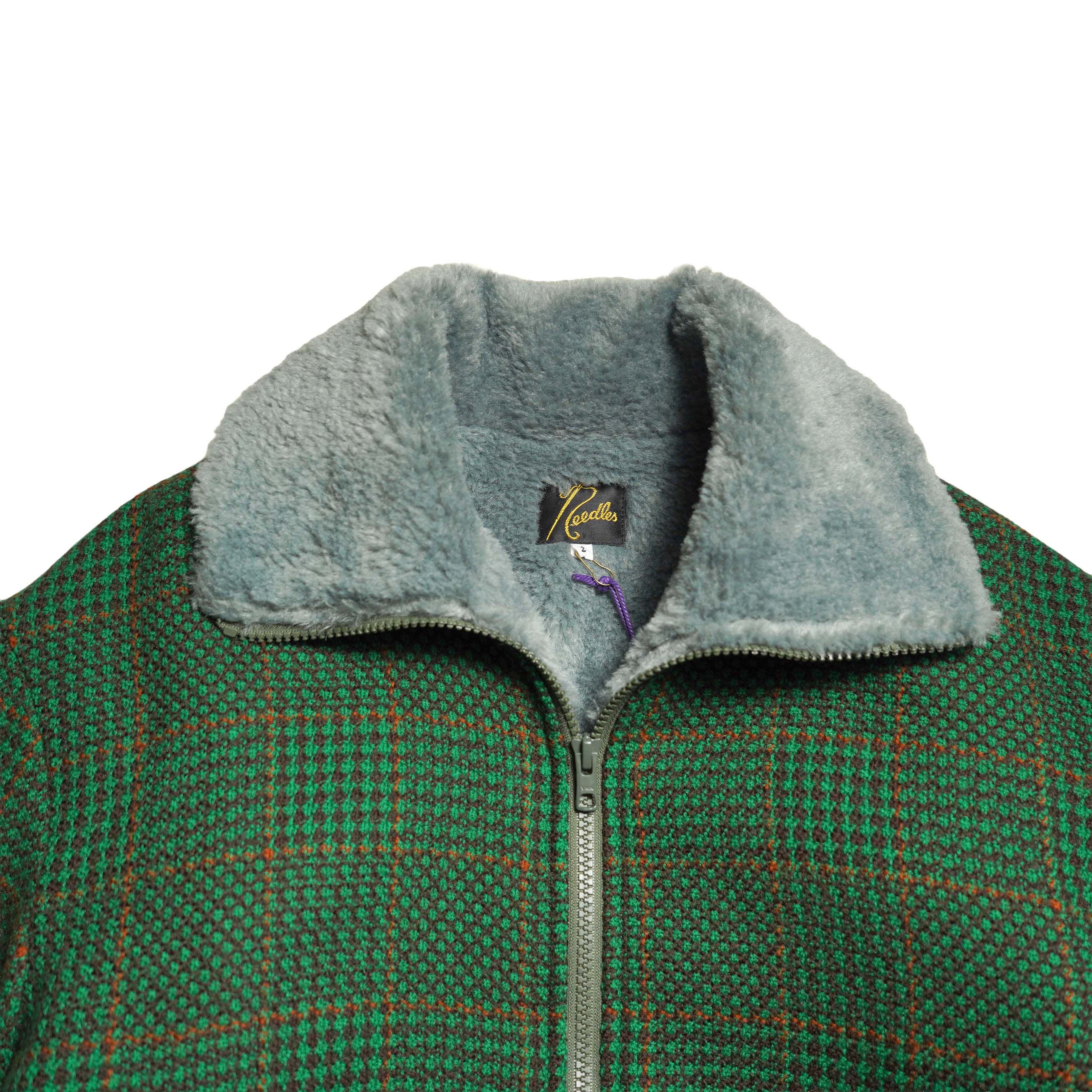 Needles / Lined Boa Jacket - Houndstooth (Green) ネック