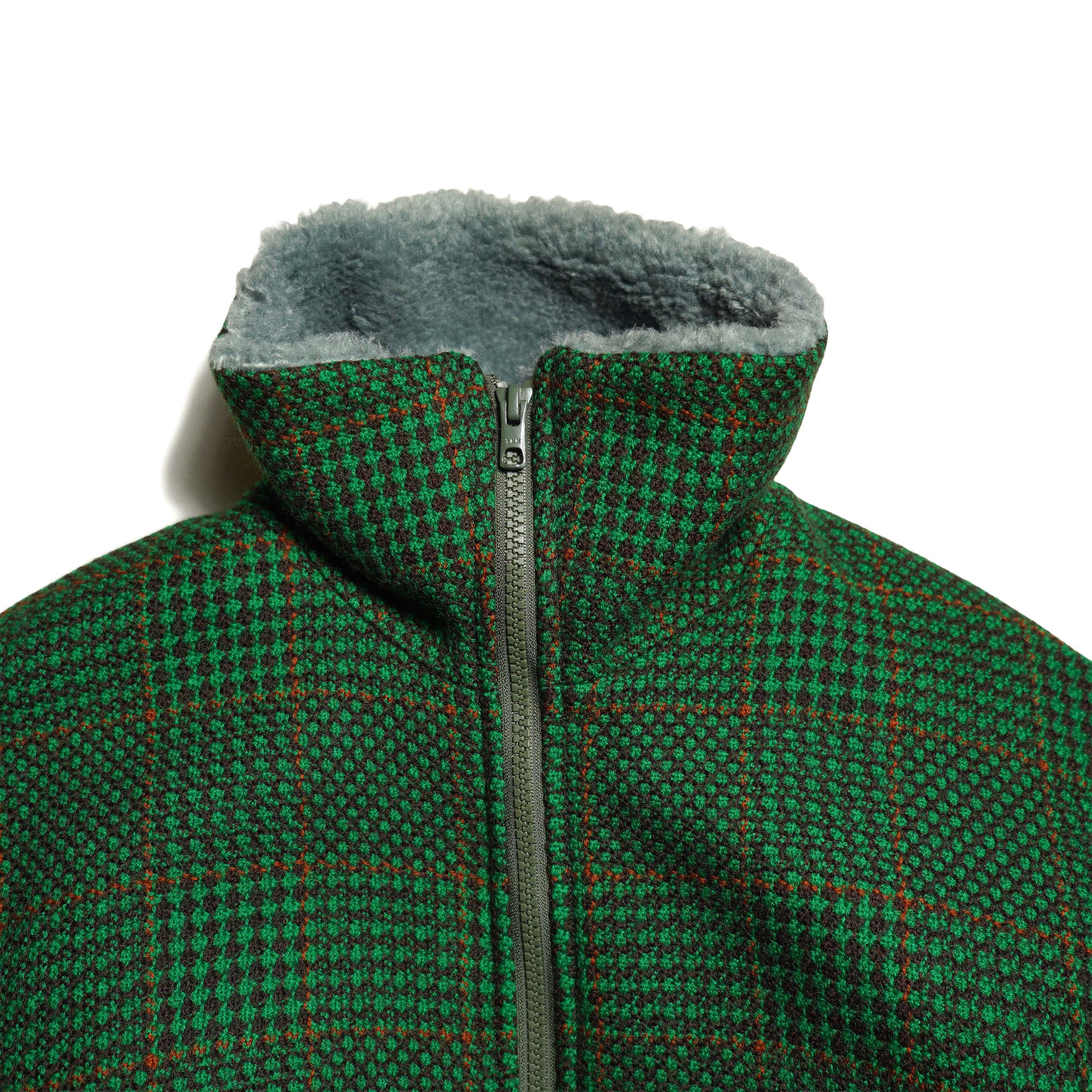 Needles / Lined Boa Jacket - Houndstooth (Green) スタンドカラー