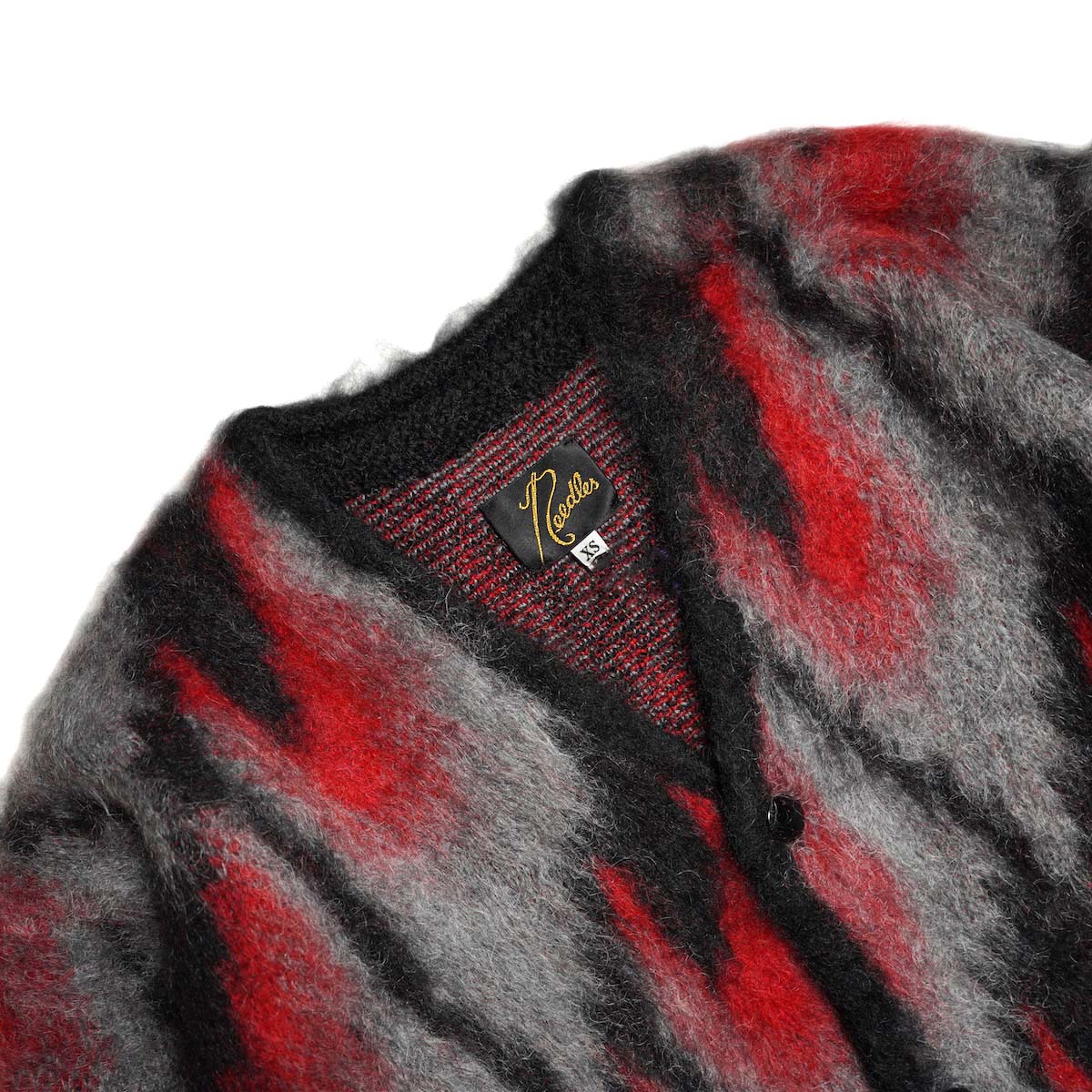 Needles / Mohair Cardigan-Abstract (Black / Red) ネック