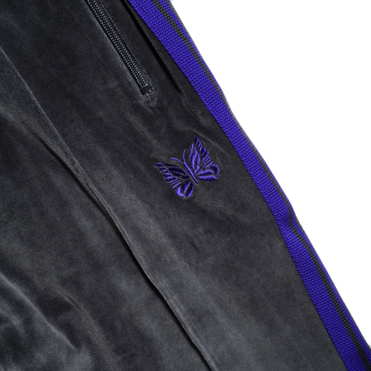 Needles / Narrow Track Pant - C/PE Velour (Charcoal)  刺繍