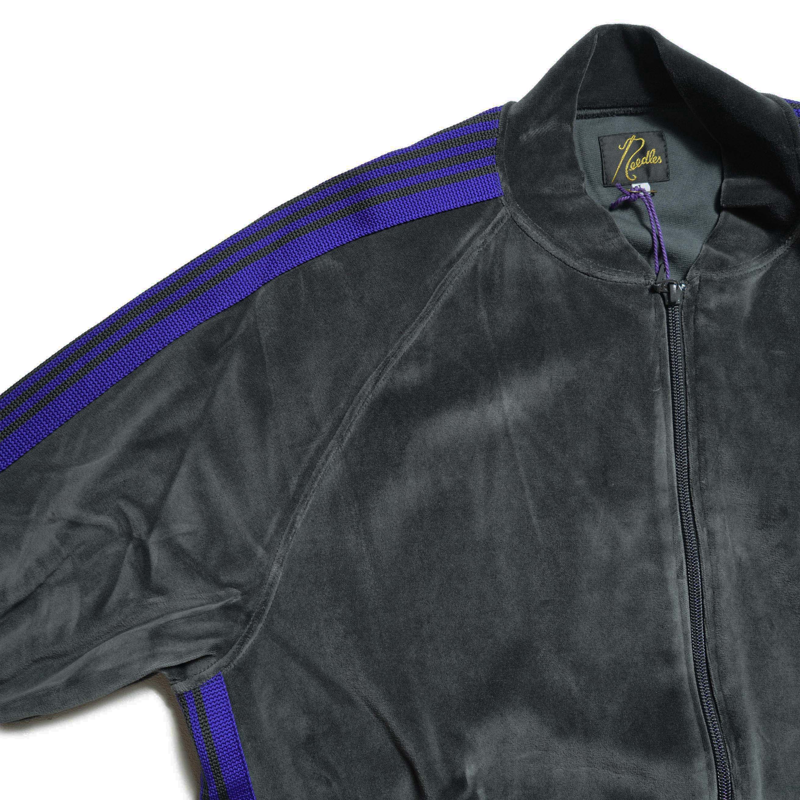 Needles / Rib Collar Track Jacket - C/PE Velour (Charcoal) サイドライン