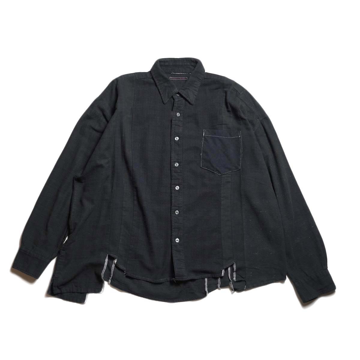 Rebuild by Needles / Flannel Shirt - 7 Cuts Wide Shirt Over Dye  (Black-A)