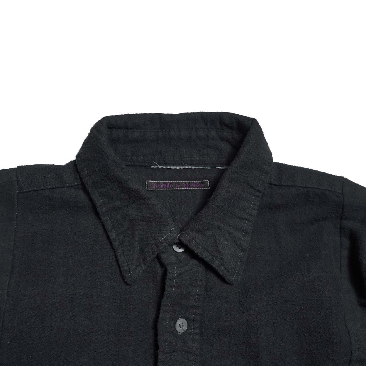 Rebuild by Needles / Flannel Shirt - 7 Cuts Wide Shirt Over Dye  (Black-A) 襟元