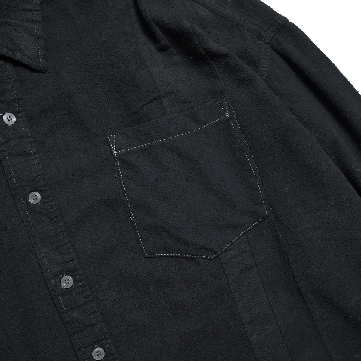 Rebuild by Needles / Flannel Shirt - 7 Cuts Wide Shirt Over Dye  (Black-A) 胸ポケット