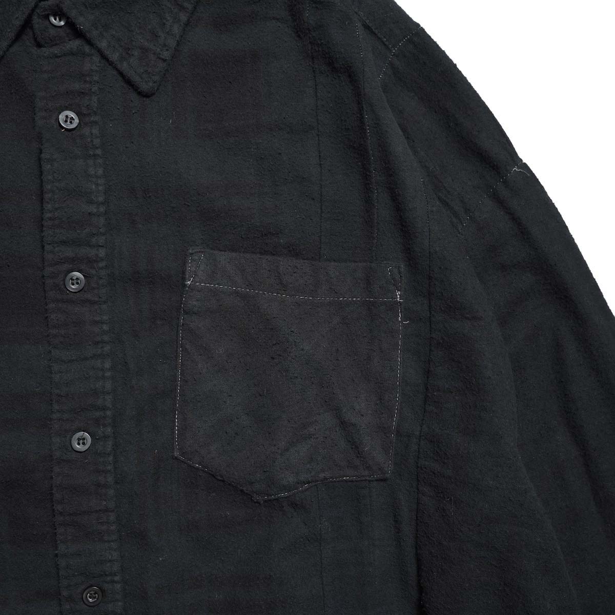 Rebuild by Needles / Flannel Shirt - 7 Cuts Wide Shirt Over Dye  (Black-B) 胸ポケット
