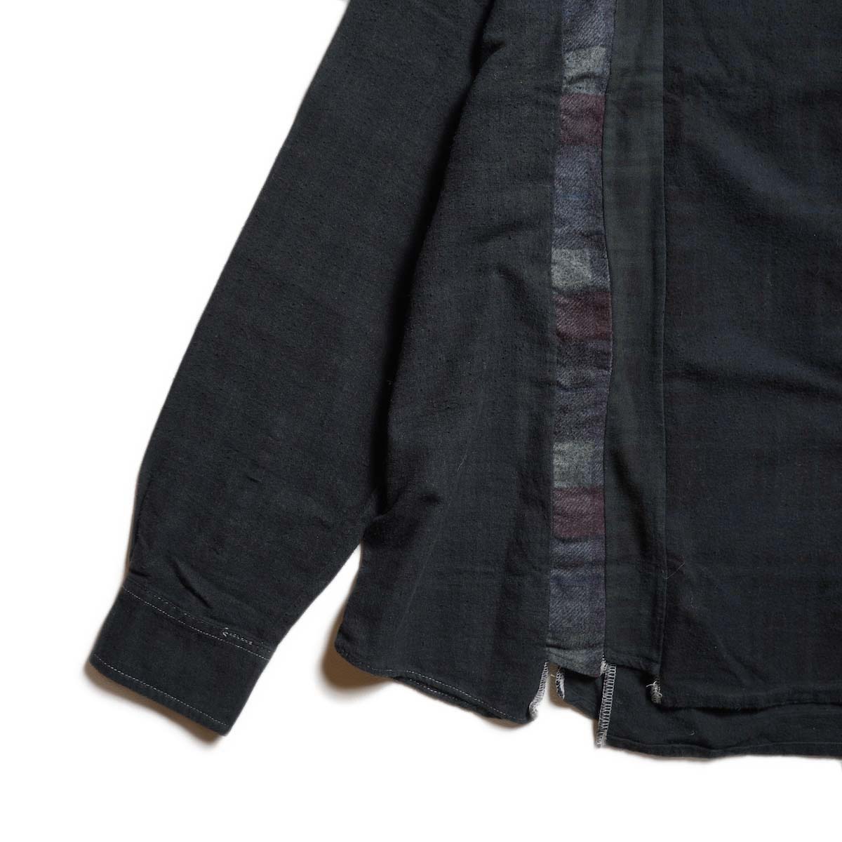 Rebuild by Needles / Flannel Shirt - 7 Cuts Wide Shirt Over Dye  (Black-B) 袖
