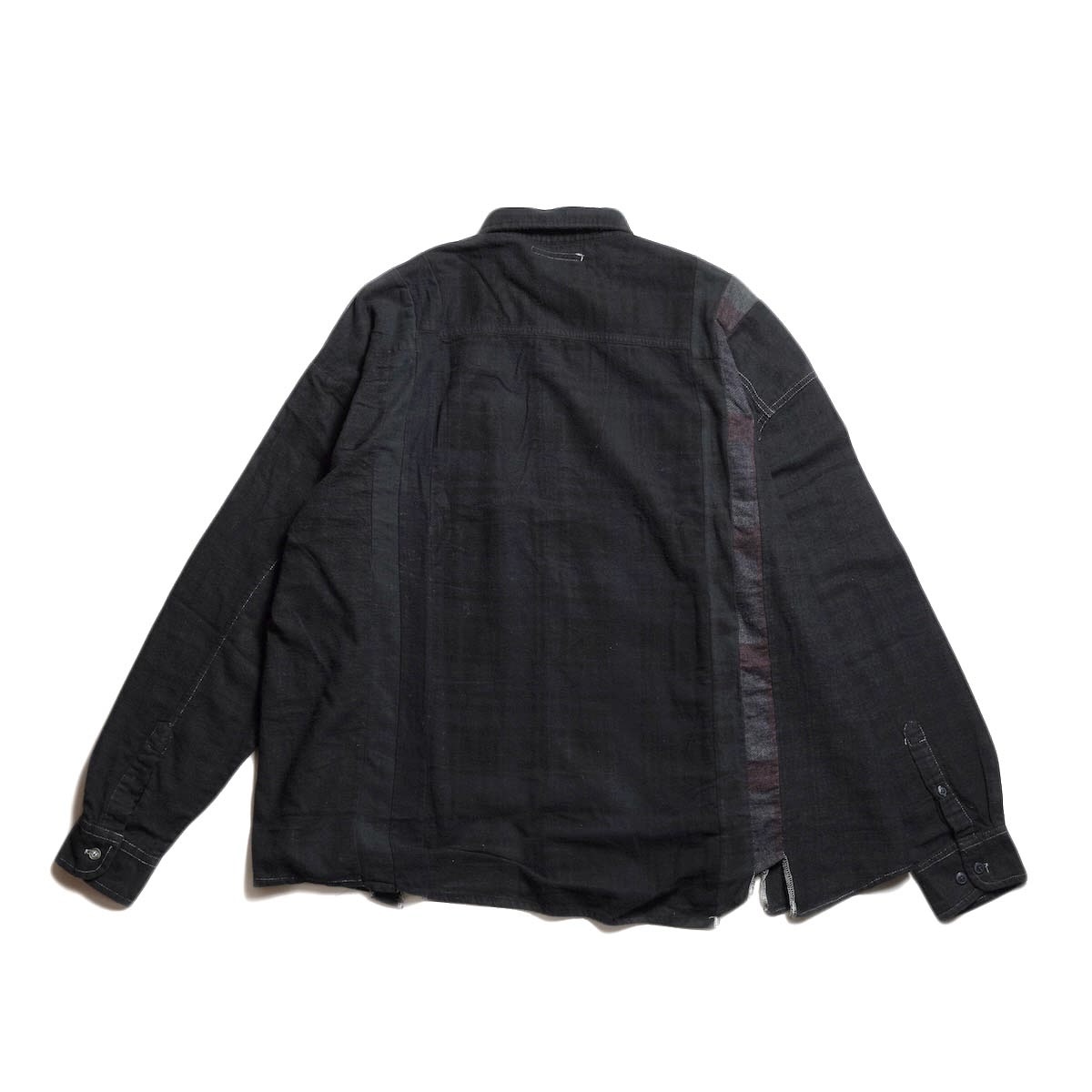 Rebuild by Needles / Flannel Shirt - 7 Cuts Wide Shirt Over Dye  (Black-B) 背面