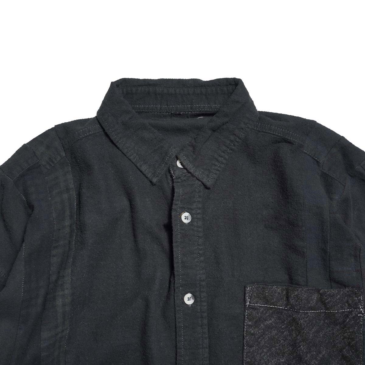 Rebuild by Needles / Flannel Shirt - 7 Cuts Wide Shirt Over Dye  (Black-C) 襟元