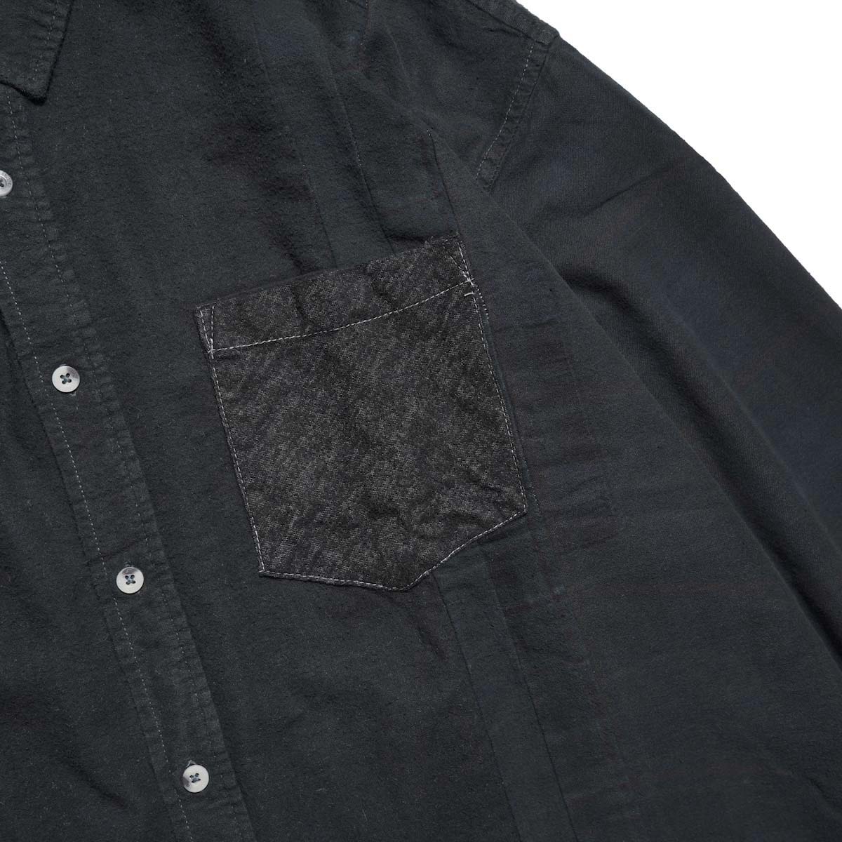 Rebuild by Needles / Flannel Shirt - 7 Cuts Wide Shirt Over Dye  (Black-C) 胸ポケット