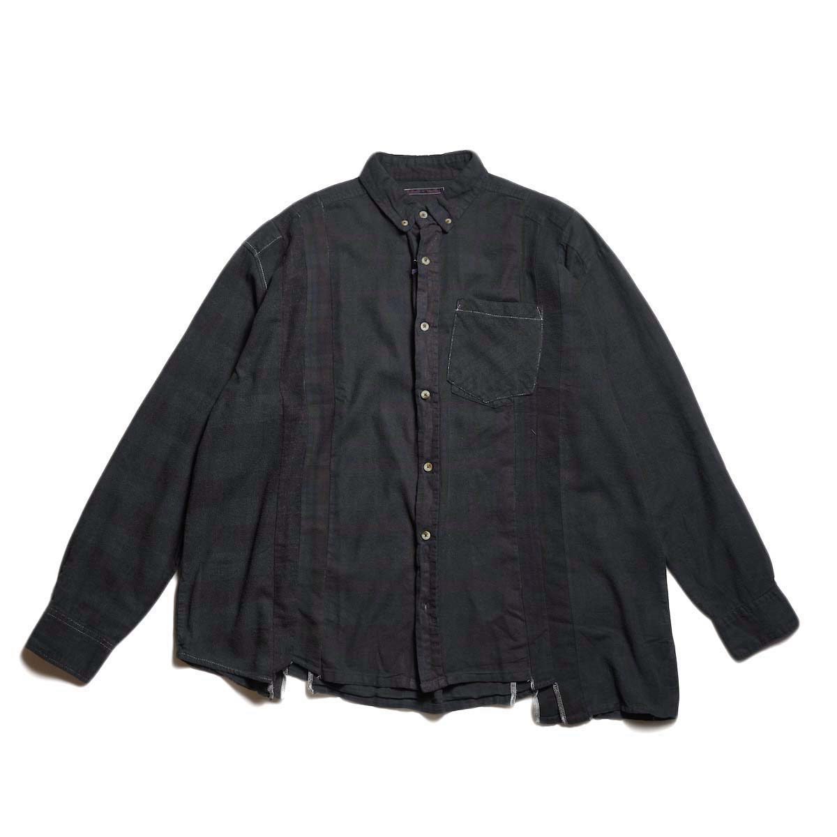 Rebuild by Needles / Flannel Shirt - 7 Cuts Wide Shirt Over Dye  (Black-D)