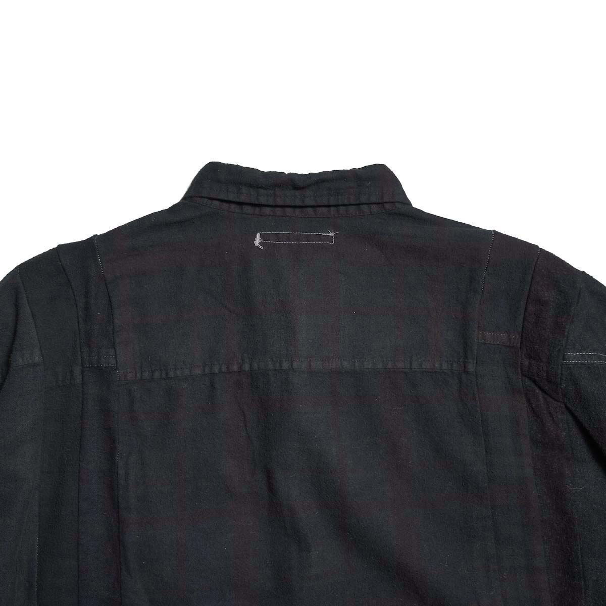 Rebuild by Needles / Flannel Shirt - 7 Cuts Wide Shirt Over Dye  (Black-D) 後ろ身頃