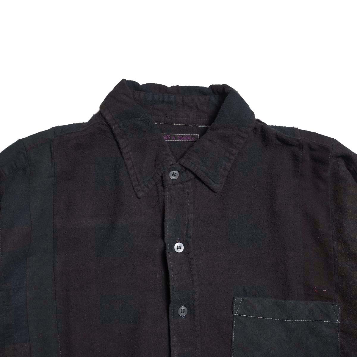 Rebuild by Needles / Flannel Shirt - 7 Cuts Wide Shirt Over Dye  (Black-E) 襟元