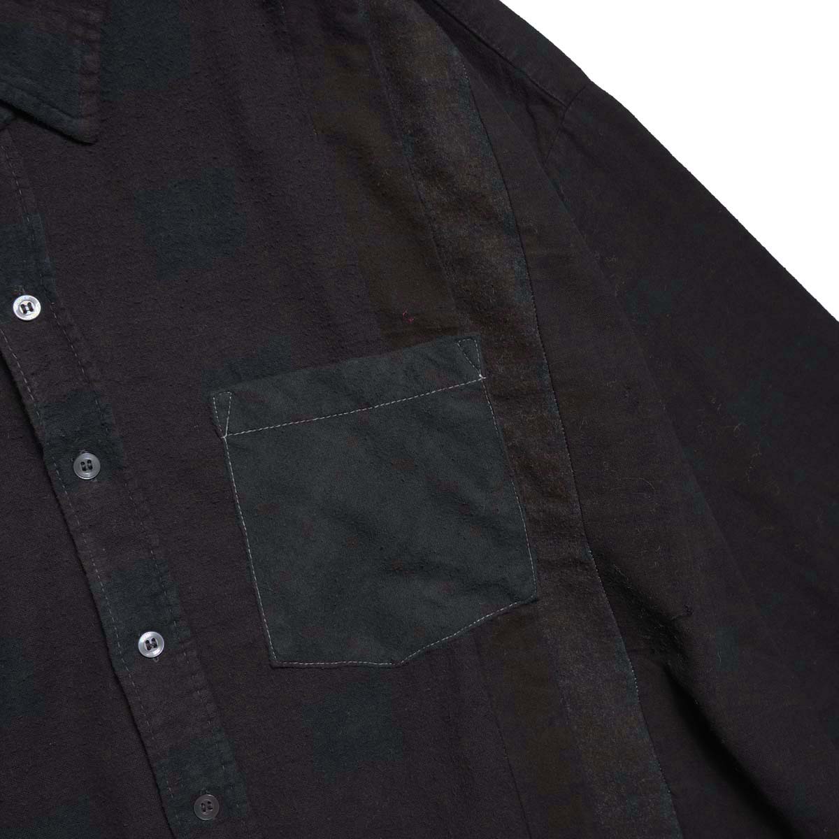 Rebuild by Needles / Flannel Shirt - 7 Cuts Wide Shirt Over Dye  (Black-E) 胸ポケット