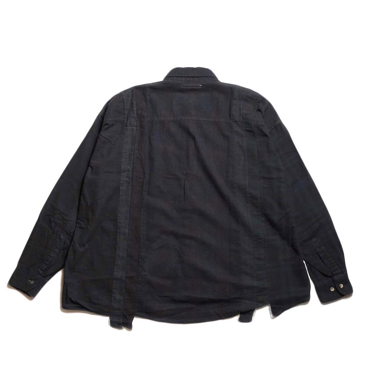 Rebuild by Needles / Flannel Shirt - 7 Cuts Wide Shirt Over Dye  (Black-E) 背面