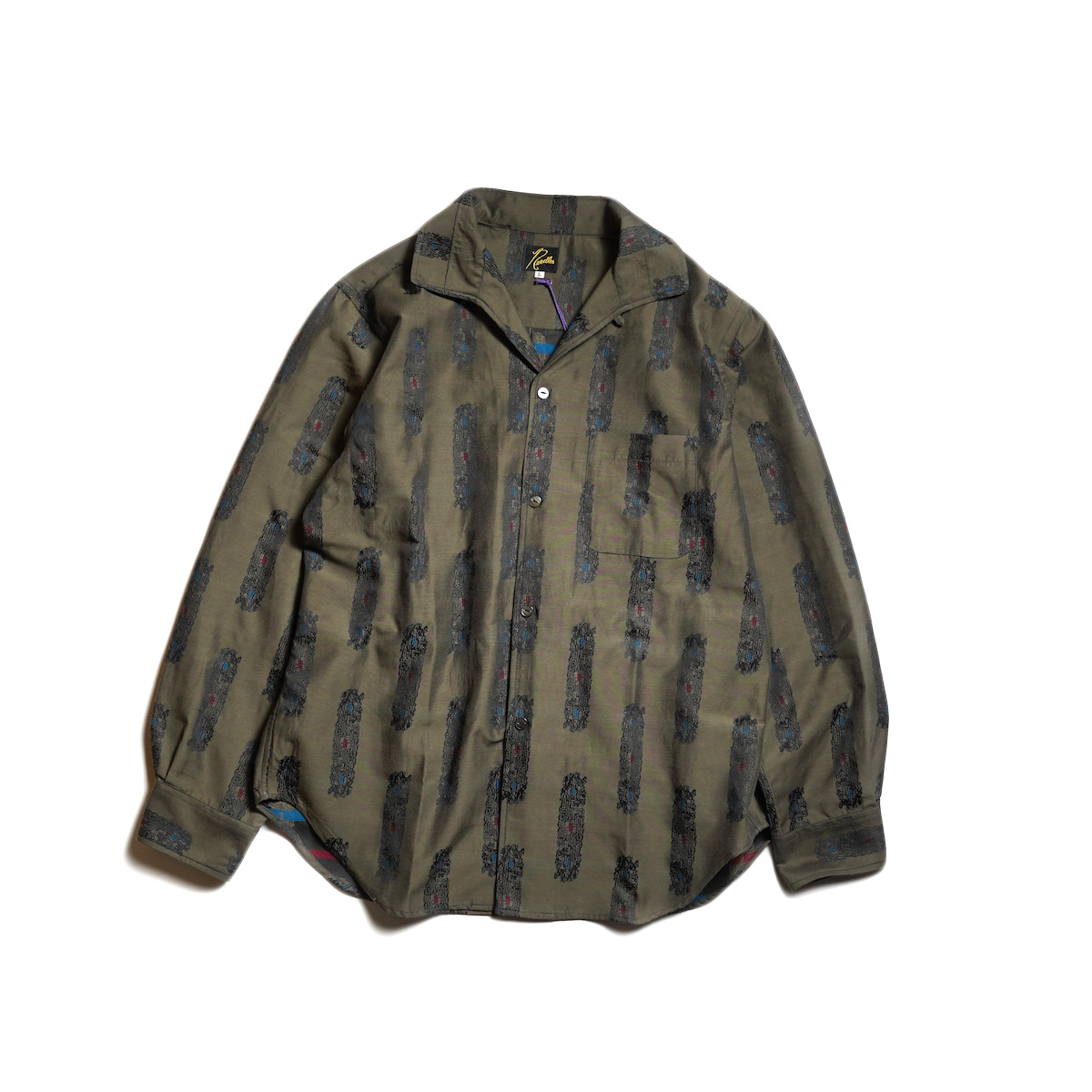Needles / Pin-Tuck Collar Shirt - Abstract Jacquard (Charcoal)