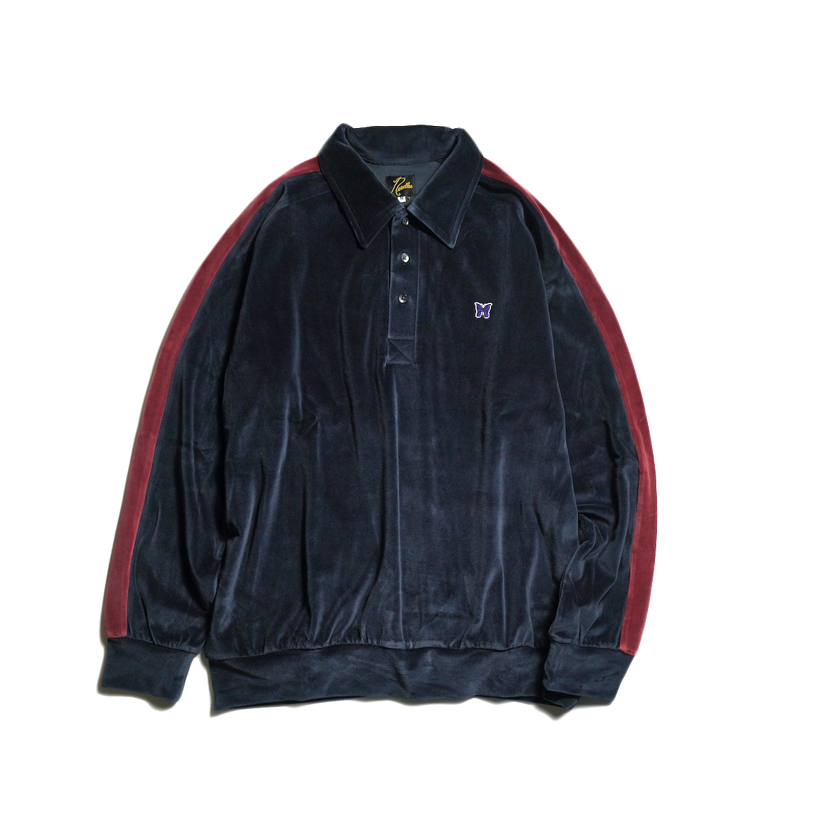 Needles ネイビー サイドライン ベロアSサイズ Needles サイドライン ベロア トラックパンツ M