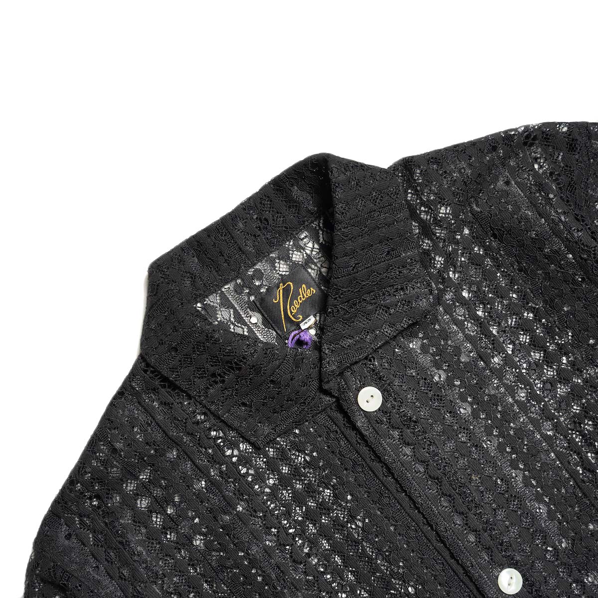 Needles / S/S Widespread Collar Shirt - Raschel Lace (Black)