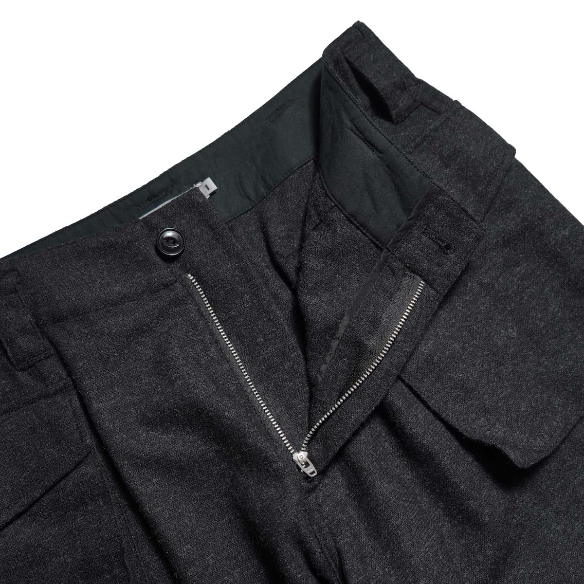 nonnative / TROOPER 4P TROUSERS WOOL CASHMERE OXFORD (Heather Charcoal) ファスナー