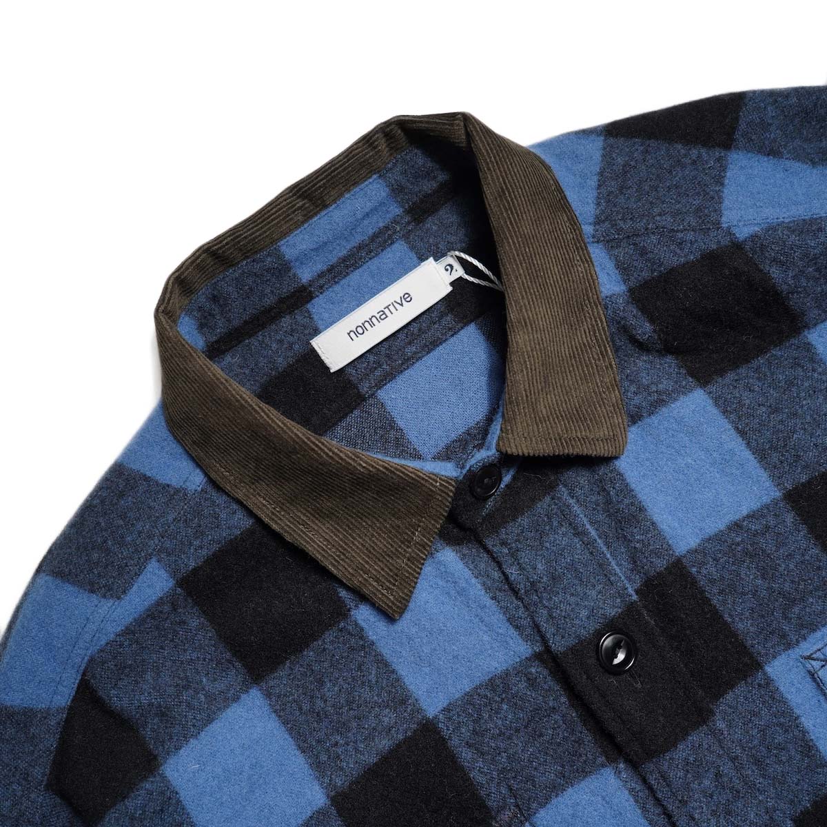 nonnative / WORKER SHIRT JACKET WOOL NYLON BUFFALO CHECK (Blue) 襟元