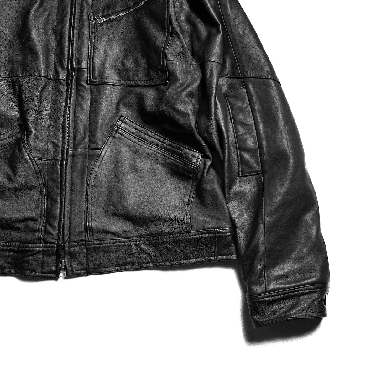 OLD PARK / ZIP UP LEATHER WORK JACKET (Black)