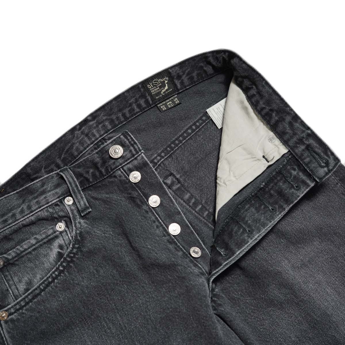 orSlow / 105 90"S BLACK DENIM STONE (Black) ボタンフライ