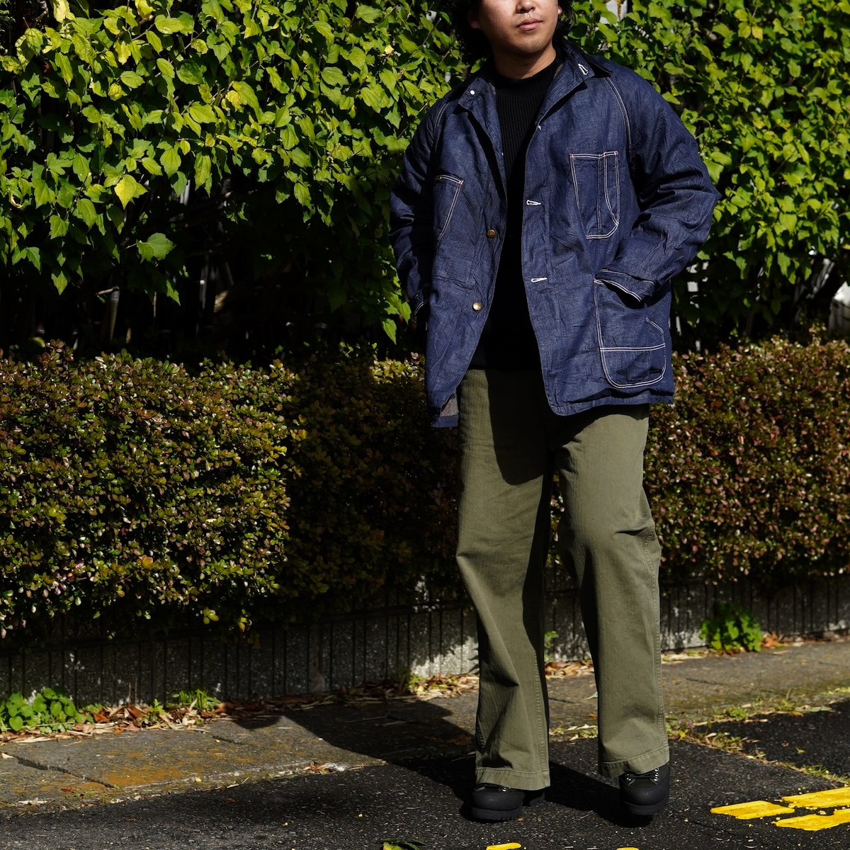 orSlow / USMC HERRINGBONE WIDE FIT UTILITY TROUSERS (Black)