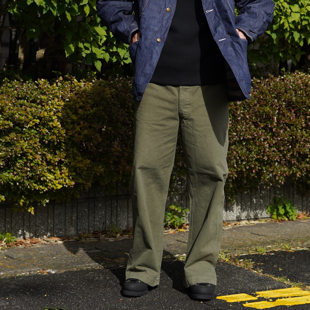 orSlow / USMC HERRINGBONE WIDE FIT UTILITY TROUSERS (Dark Olive)