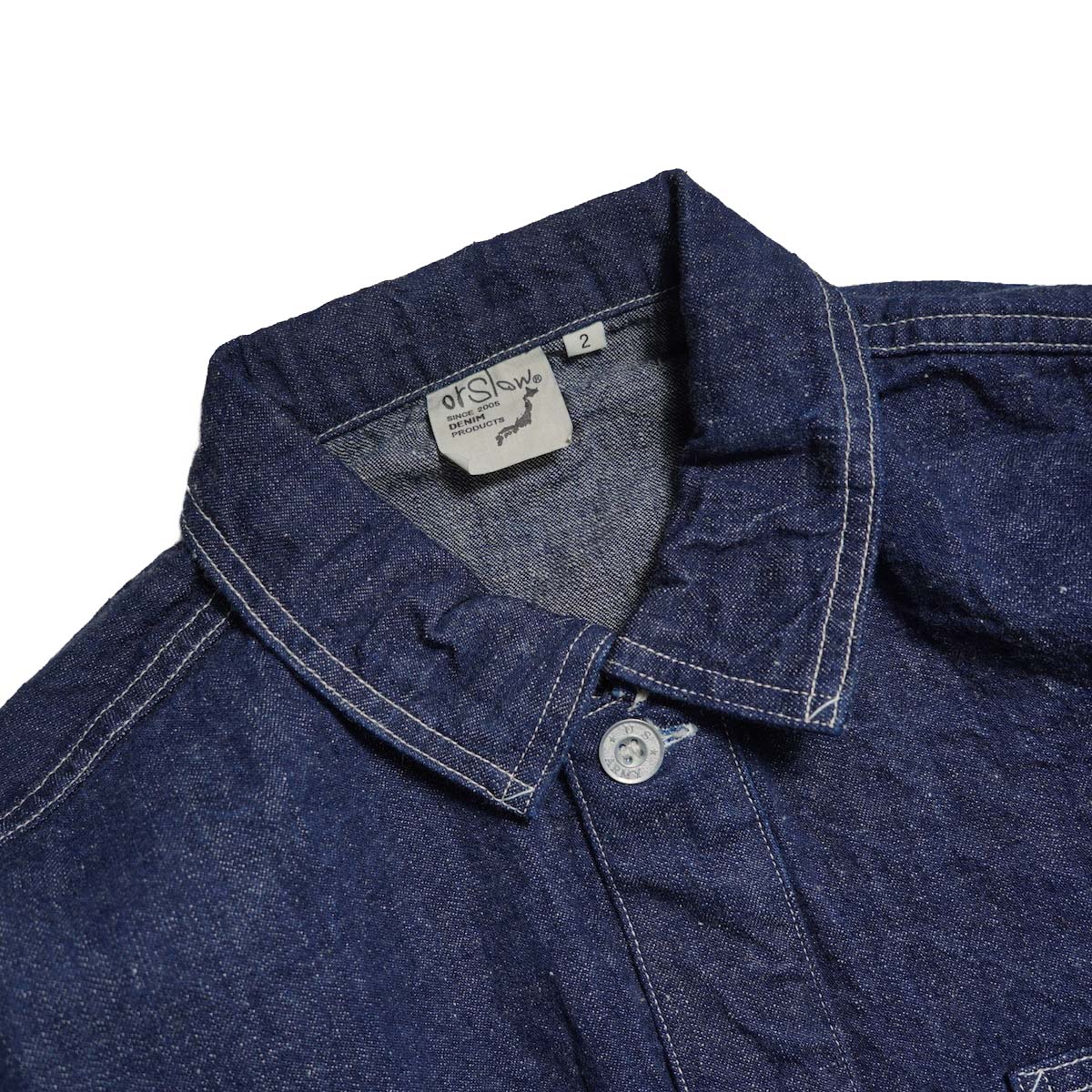 orSlow / 30'S DENIM PULLOVER SHIRT JACKET (One Wash) 襟元