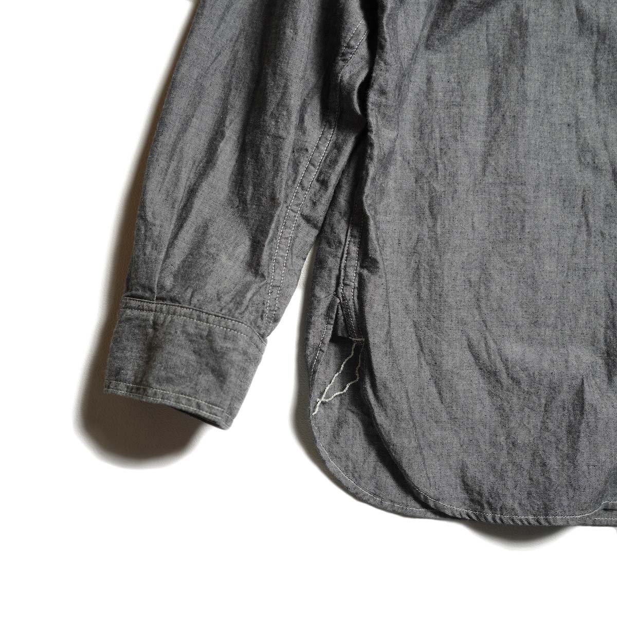 orSlow / RELAX FIT BLACK CHAMBRAY WORK SHIRT (Black) 裾