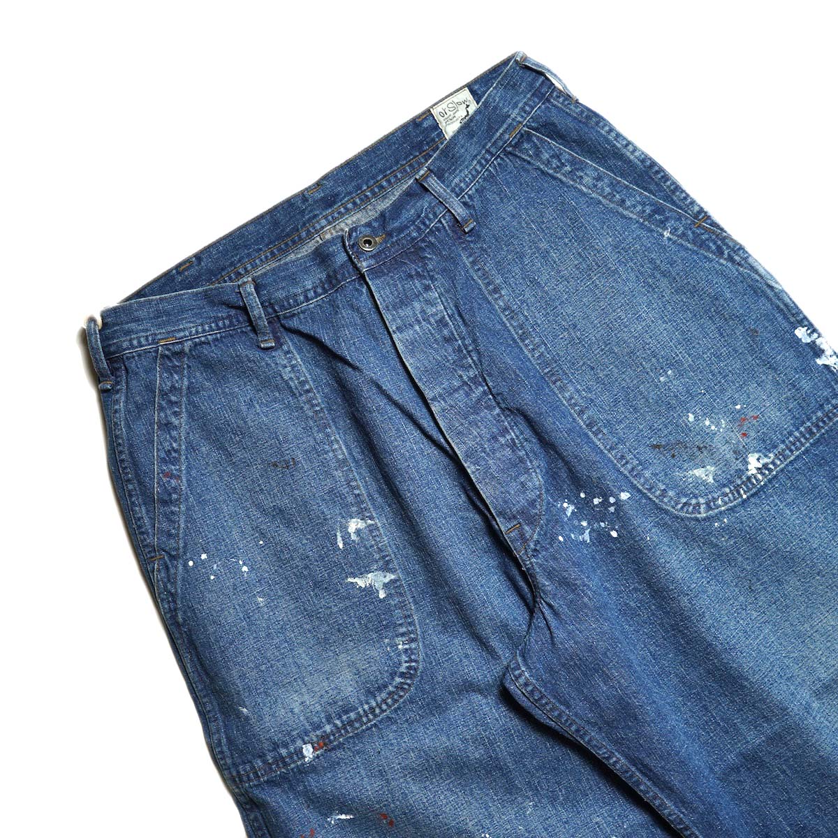orSlow / WWII 40s U.S. NAVY WIDE-FIT UTILITY TROUSERS (Vintage Indigo With Paint) ウエスト