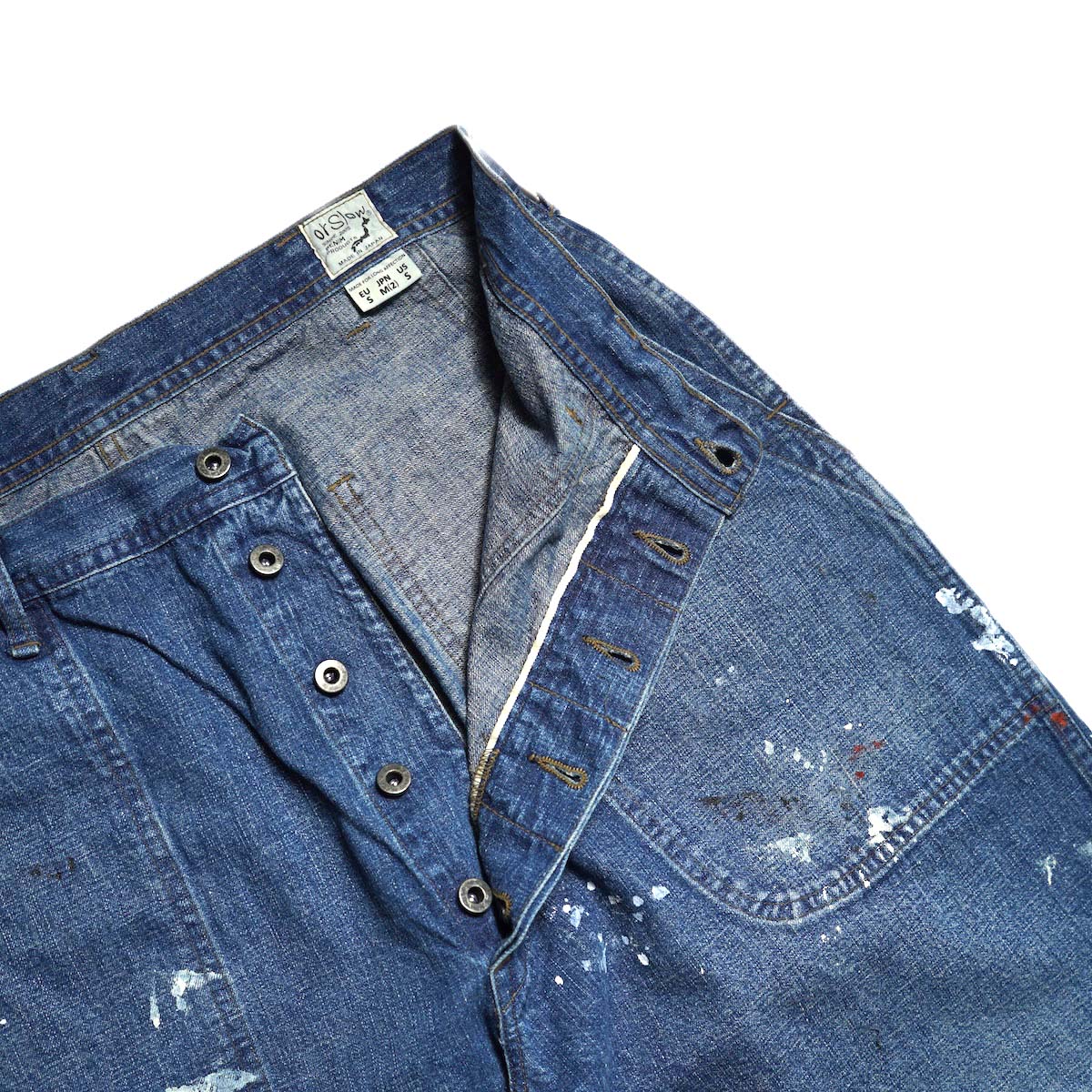 orSlow / WWII 40s U.S. NAVY WIDE-FIT UTILITY TROUSERS (Vintage Indigo With Paint) ボタンフライ